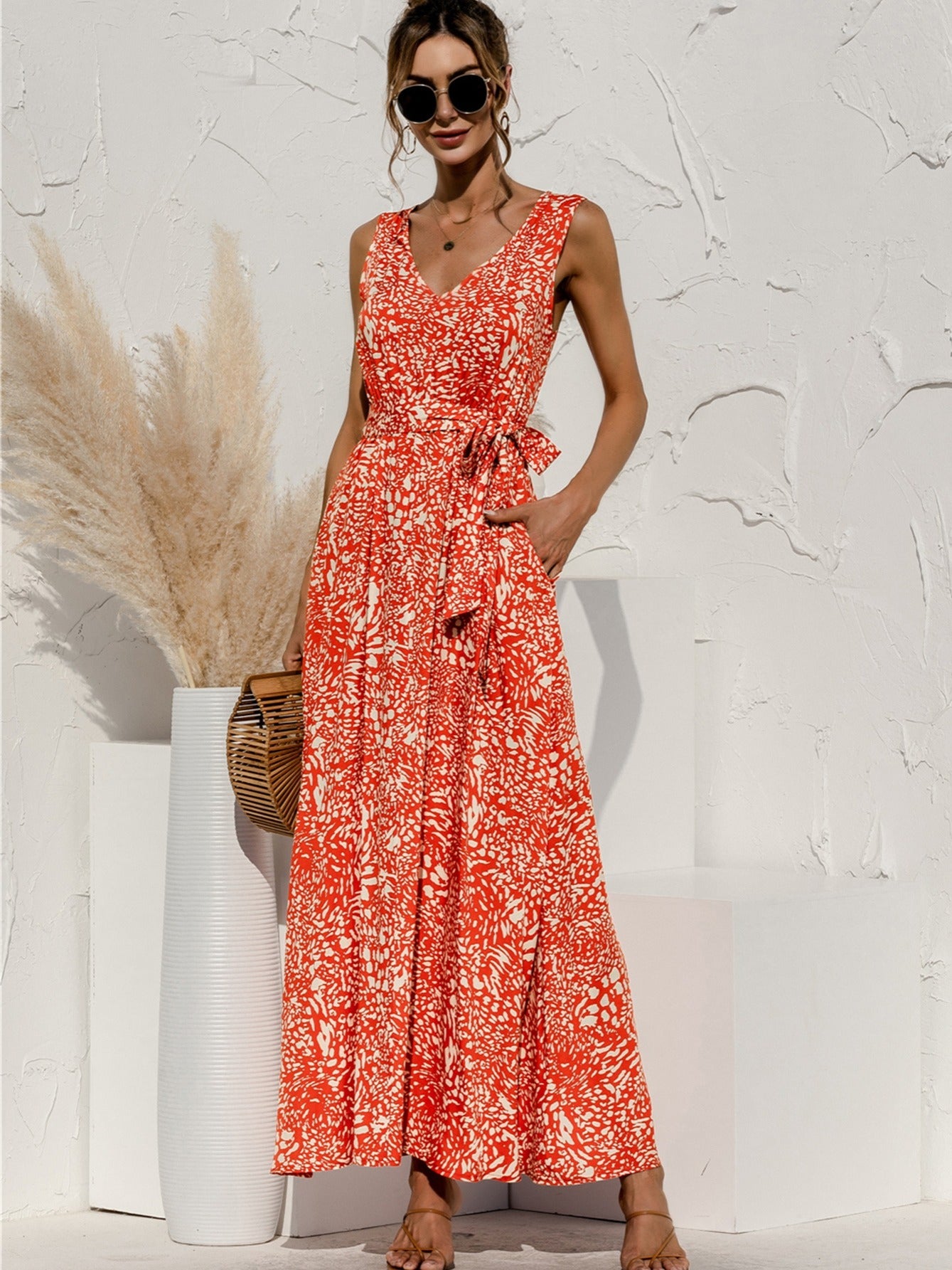 2025 gbolsos Women's Dresses V Neck Floral Print Maxi Dresses