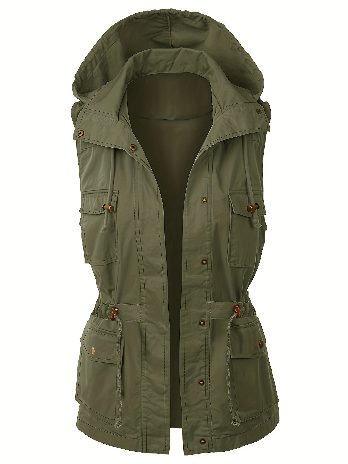 gbolsos Women's Solid Color Sleeveless Drawstring Hooded Jacket, Casual Fall Winter Coat, Women's Clothing