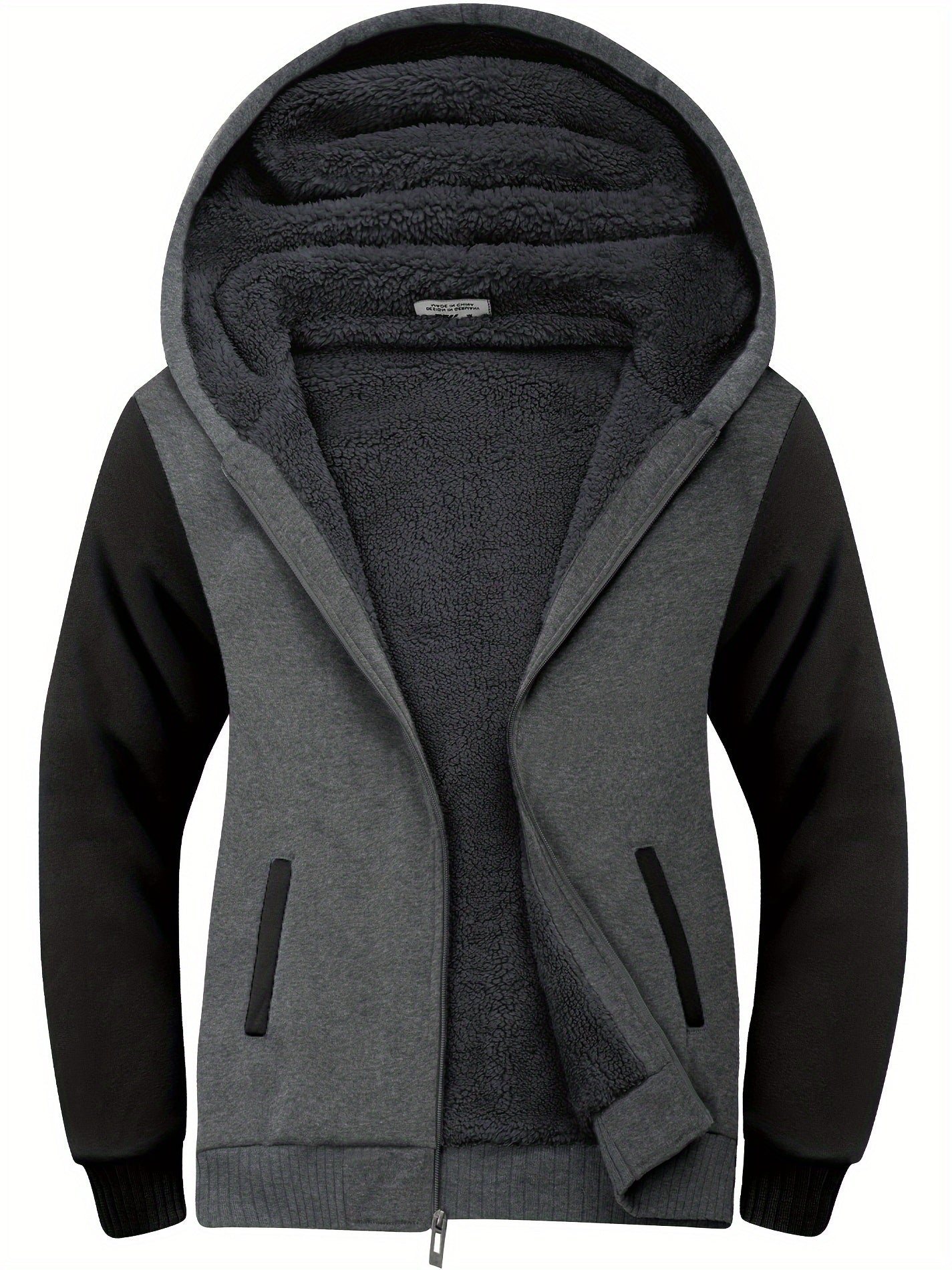 gbolsos Men's Contrast Colors Trendy And Versatile Zipper Hoodies Drawstring Fleece Long Sleeve Jacket, Suitable For Autumn And Winter, Suitable For Outdoor Sports