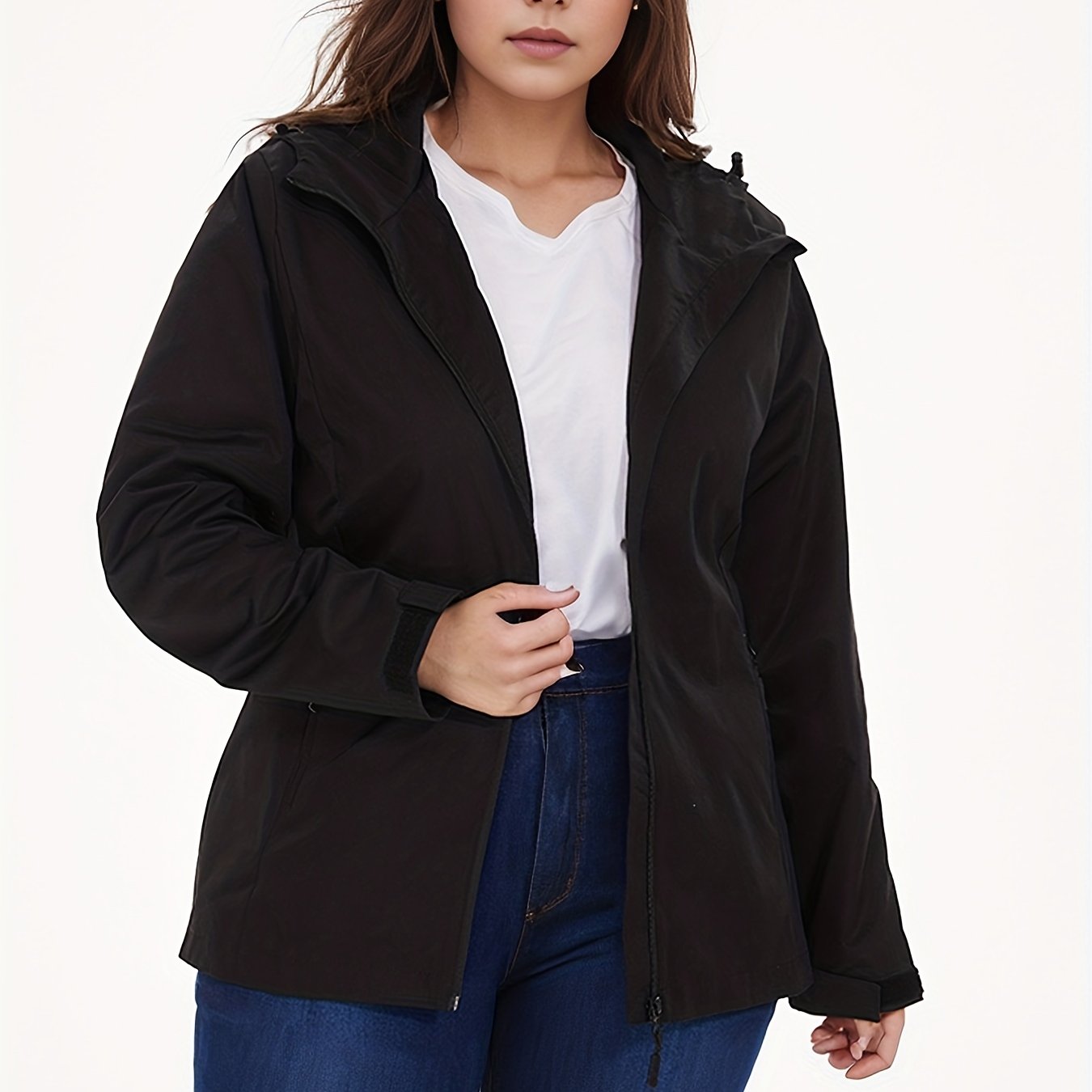 gbolsos Solid Zip Up Hooded Jacket, Casual Long Sleeve Versatile Outerwear, Women's Clothing