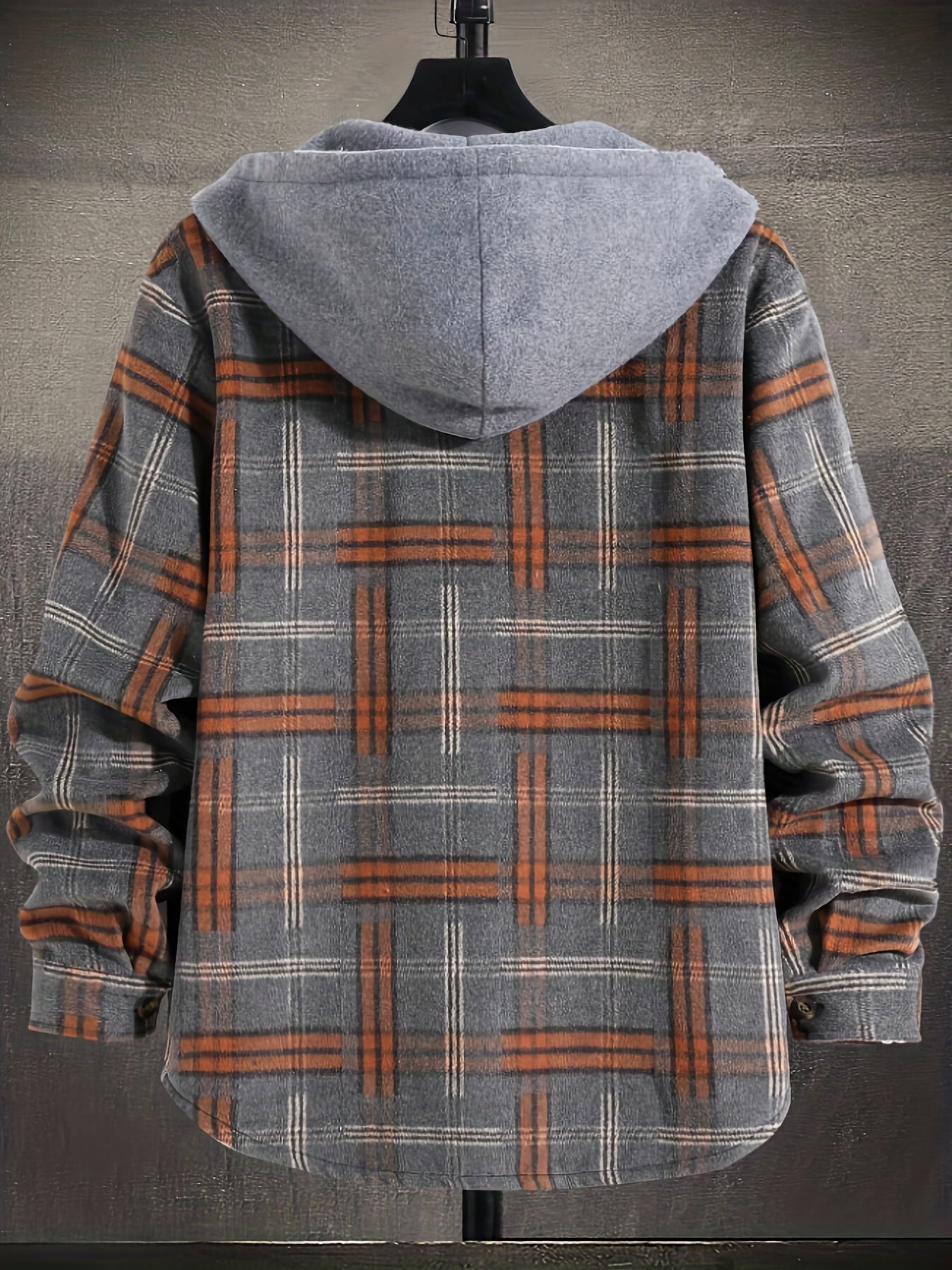 gbolsos Men's Plaid Long Sleeve Hooded Jacket, Warm Trendy Casual Jacket For Autumn