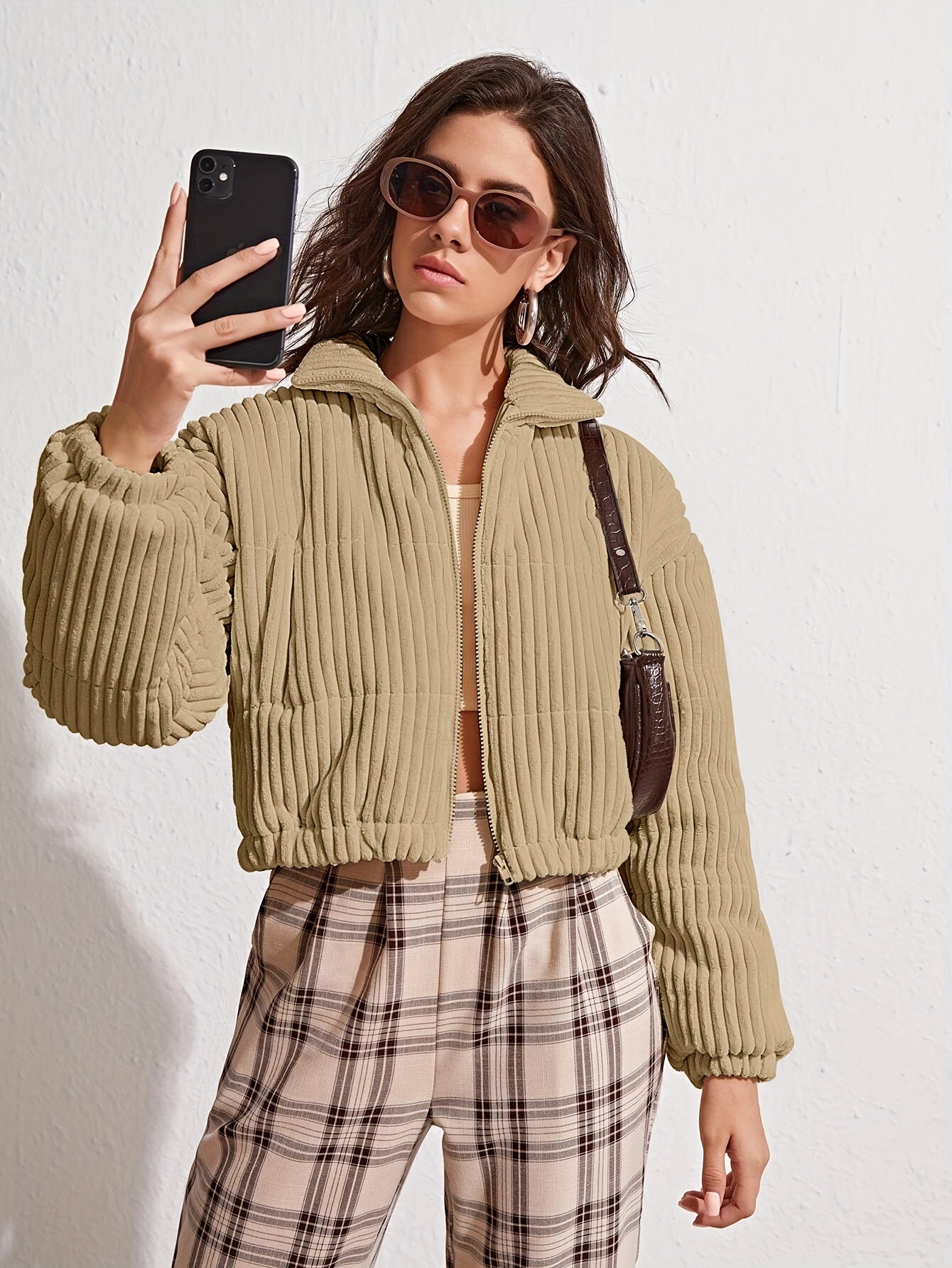 Solid Zip Up Coat, Casual Long Sleeve Winter Warm Outerwear, Women's Clothing