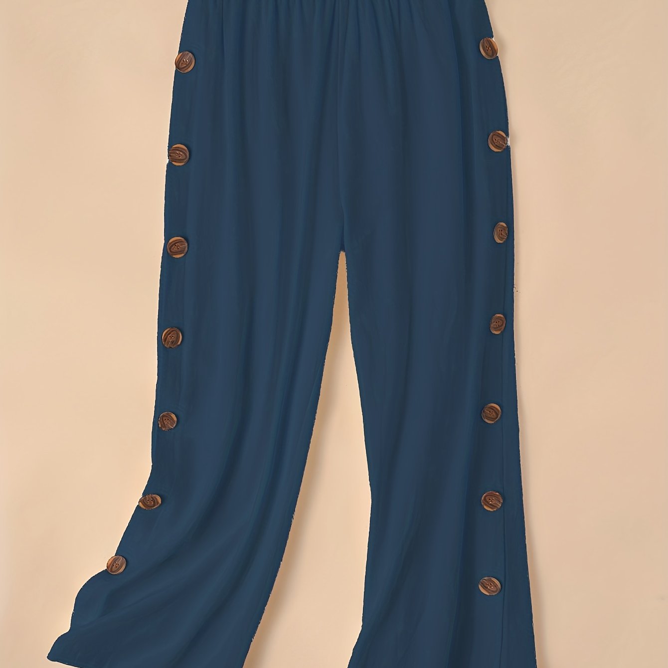gbolsos Side Button Wide Leg Pants, Boho Casual Pants For Spring & Summer, Women's Clothing