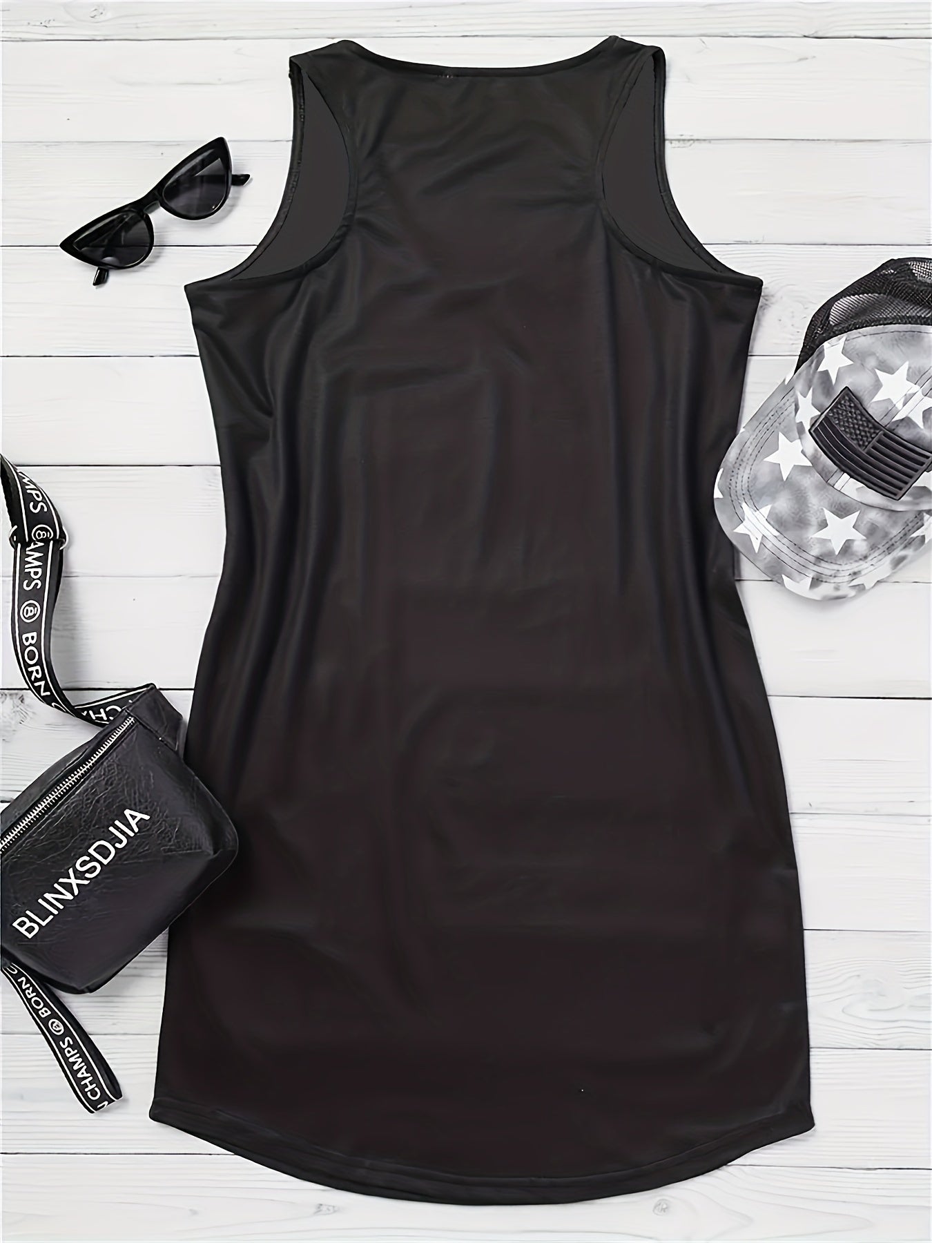 gbolsos Stylish Letter Print Dress, Casual Scoop Neck Sleeveless Tank Dress, Women's Clothing