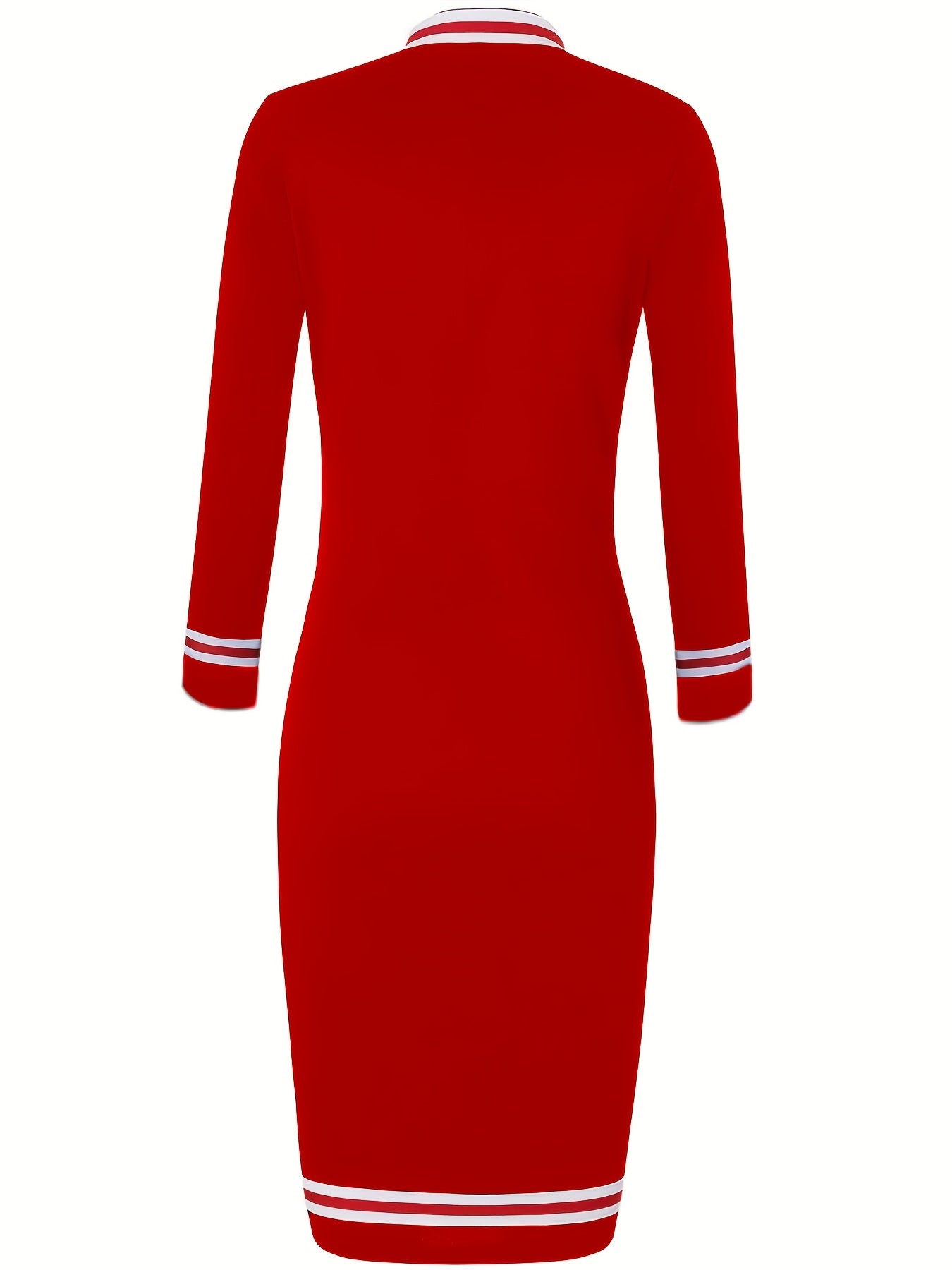 gbolsos Zip Up Striped Print Dress, Casual Long Sleeve Bodycon Midi Dress, Women's Clothing