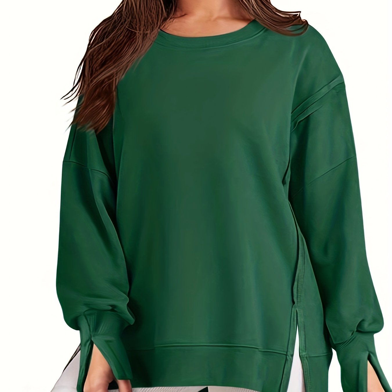 Top-stitching Dipped Hem Pullover Sweatshirt, Casual Long Sleeve Crew Neck Sweatshirt For Fall & Winter, Women's Clothing
