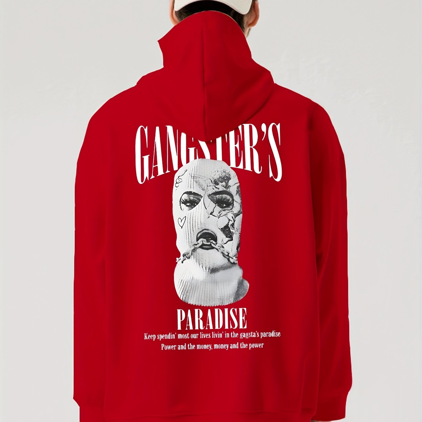 gbolsos Men's Stylish Paradise Print Hoodie, Active Slightly Stretch Breathable Hooded Sweatshirt For Outdoor Fall Winter