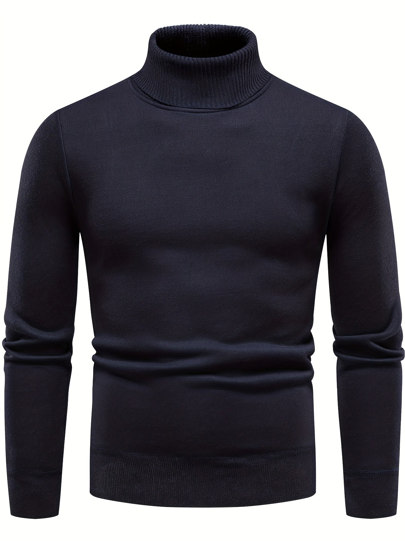 gbolsos Turtle Neck Knitted Sweater, Men's Casual Warm Solid Color Mid Stretch Pullover Sweater For Fall Winter