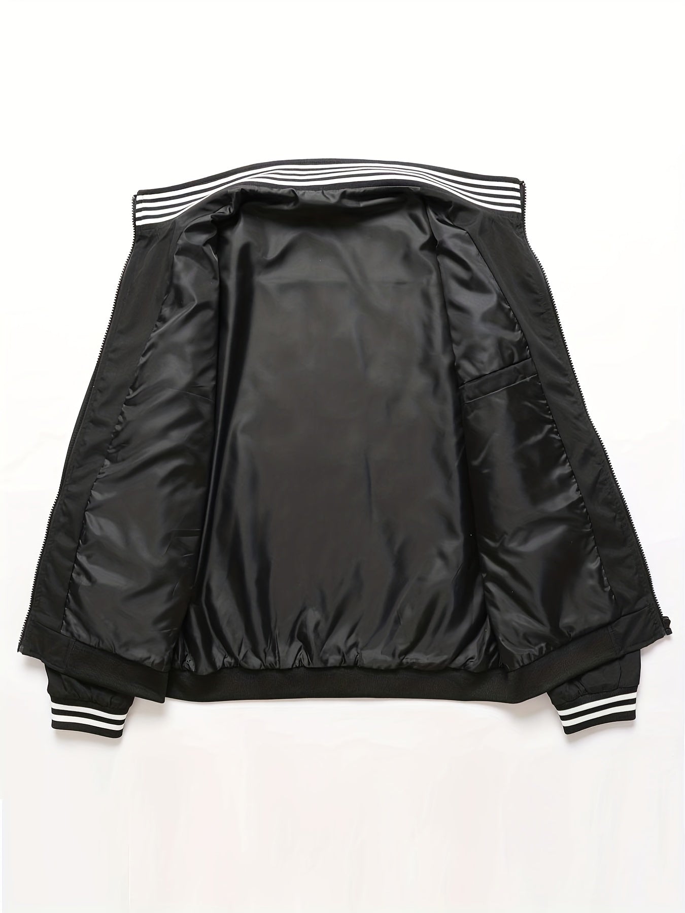 gbolsos Classic Design Bottom Striped Jacket, Men's Casual Zip Up Stand Collar Jacket For Spring Fall