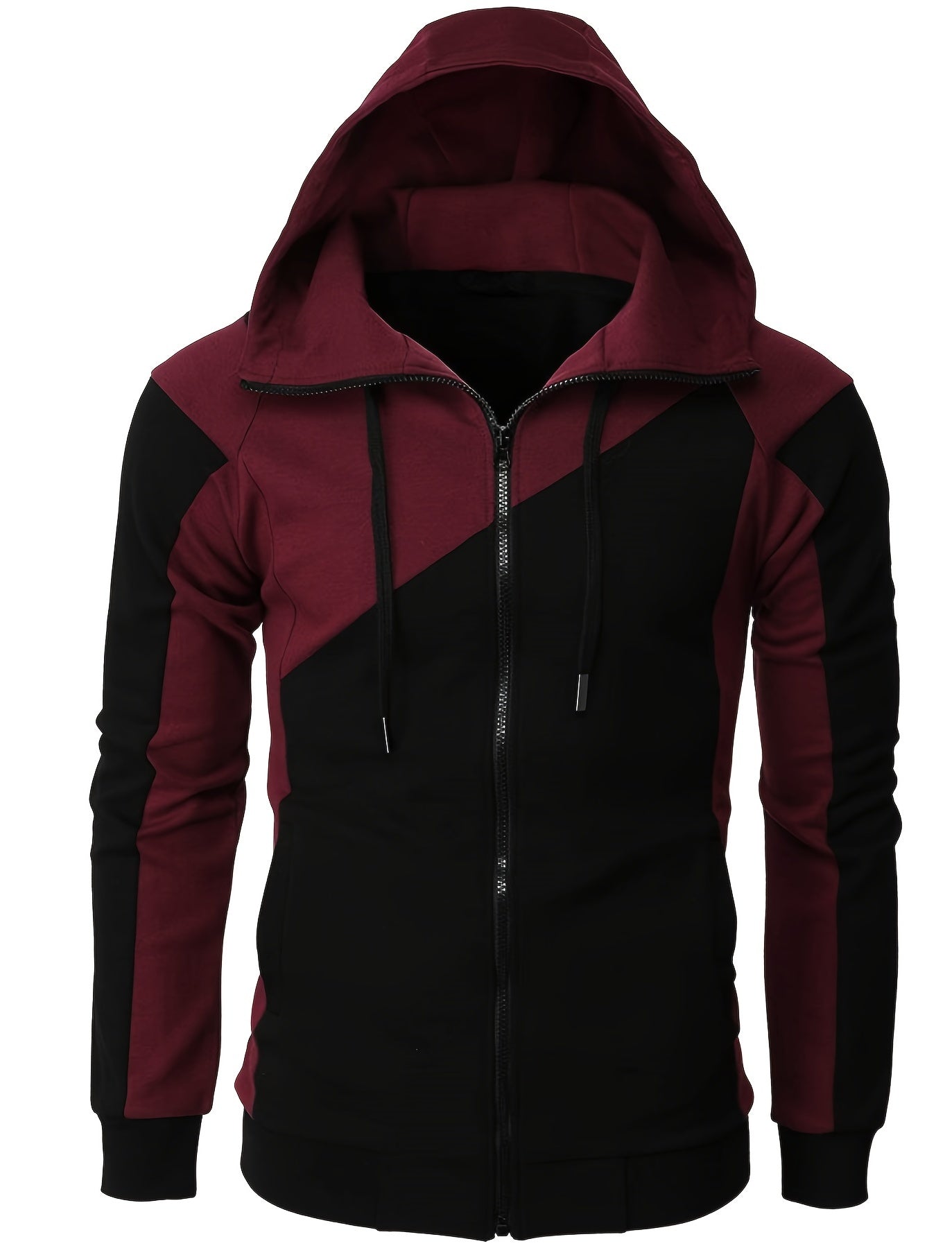 gbolsos Men's Casual Color Block Zip Up Jacket With Hood, Varsity Jackets