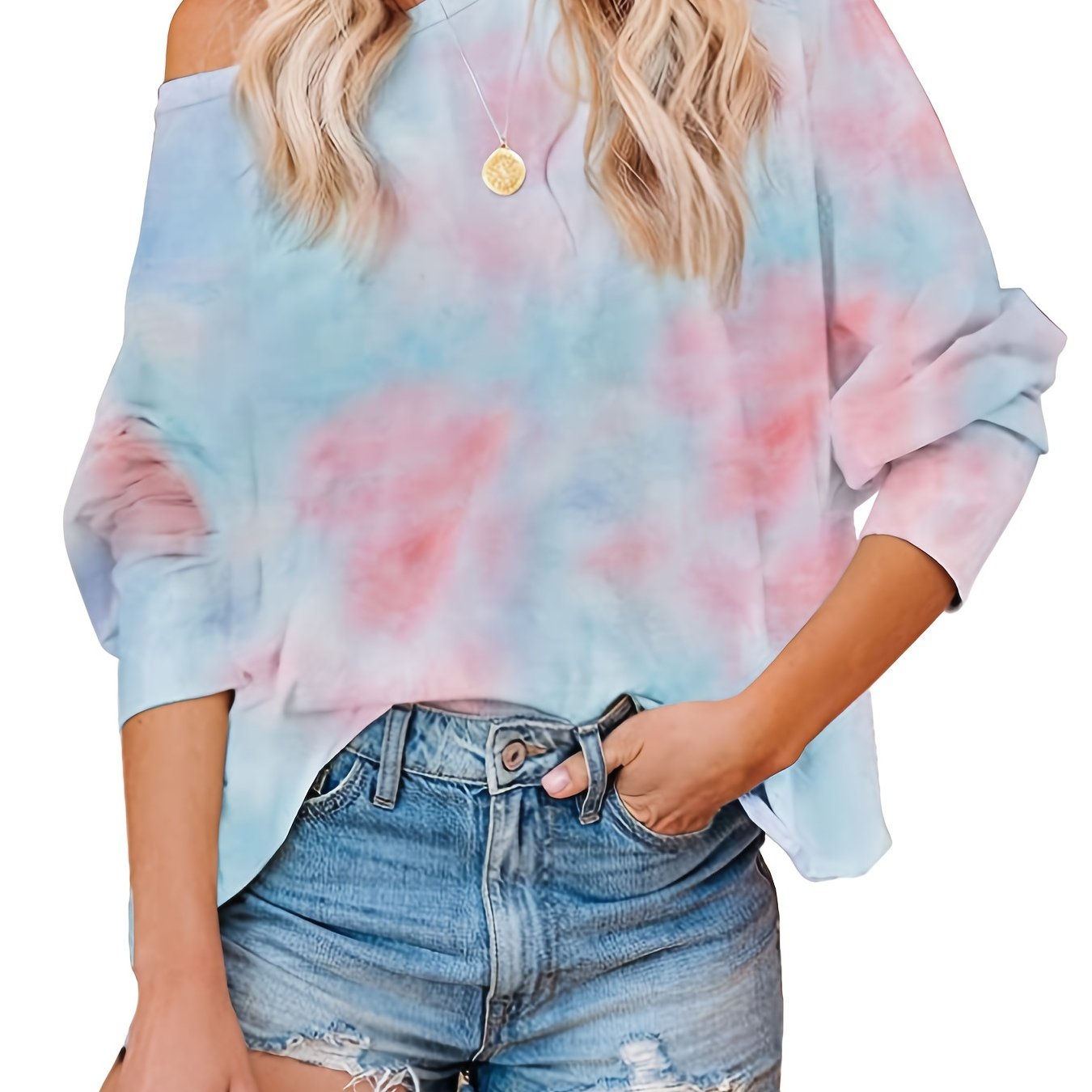 gbolsos Tie Dye Crew Neck Long Sleeve Pullover Top, Casual Everyday T-Shirt For Valentine's Day Gifts, Women's Clothing