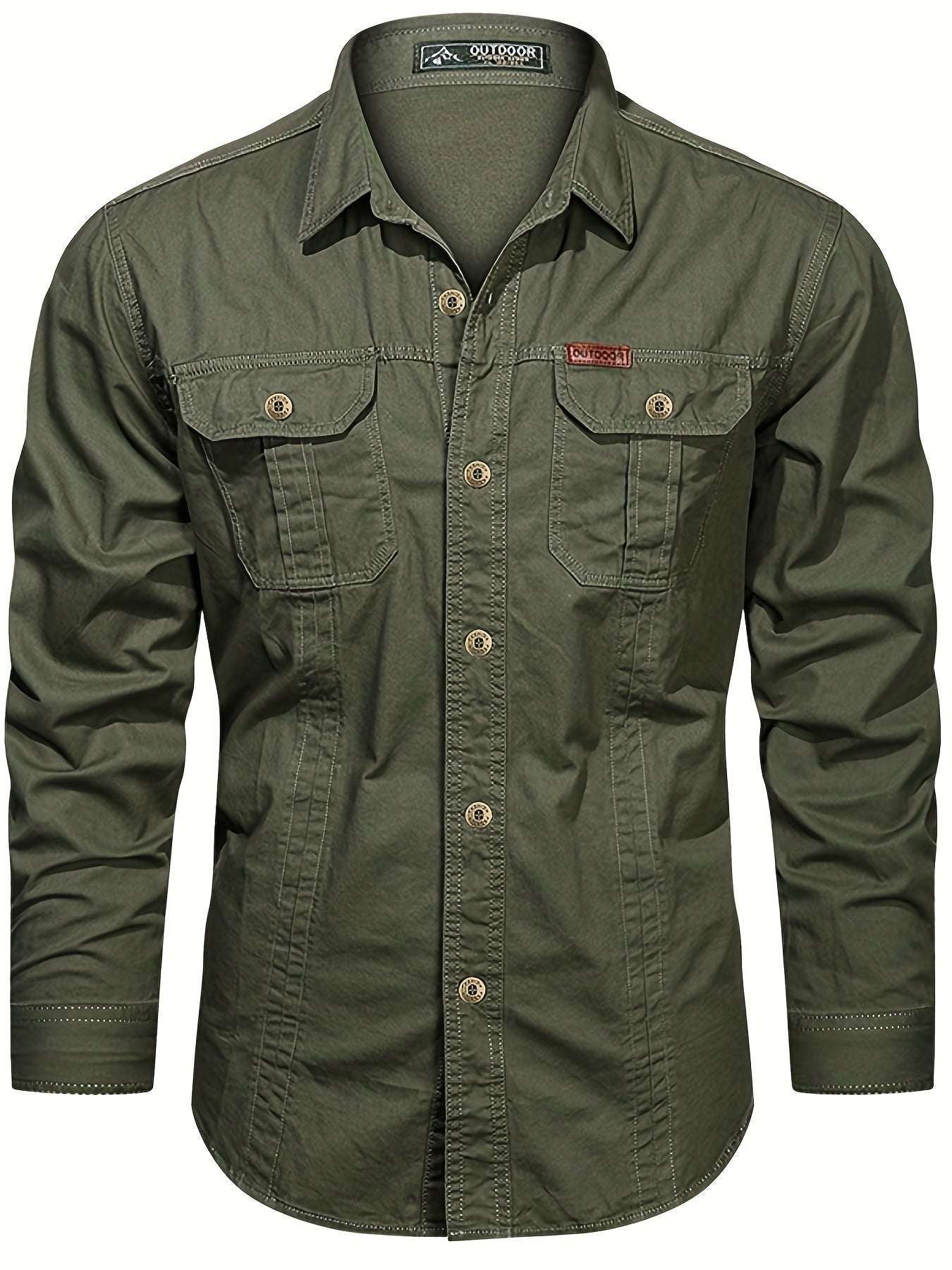 gbolsos Trendy Men's Casual Long Sleeve Cargo Shirt With Pockets, Men's Shirt For Spring Autumn, Tops For Men