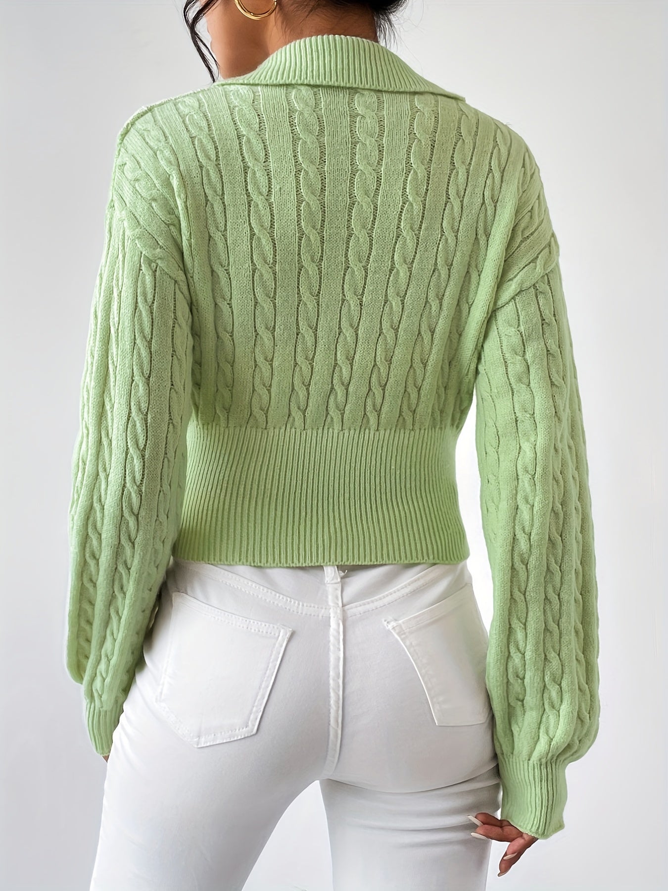 gbolsos Twist Textured V Neck Knitted Top, Casual Long Sleeve Sweater For Fall & Winter, Women's Clothing