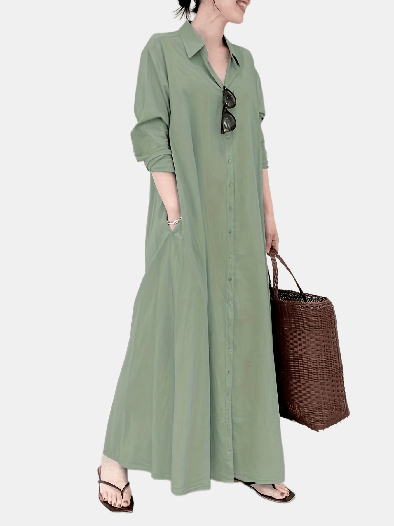 gbolsos Button Front Kaftan Dress, Casual Solid Long Sleeve Maxi Dress, Women's Clothing