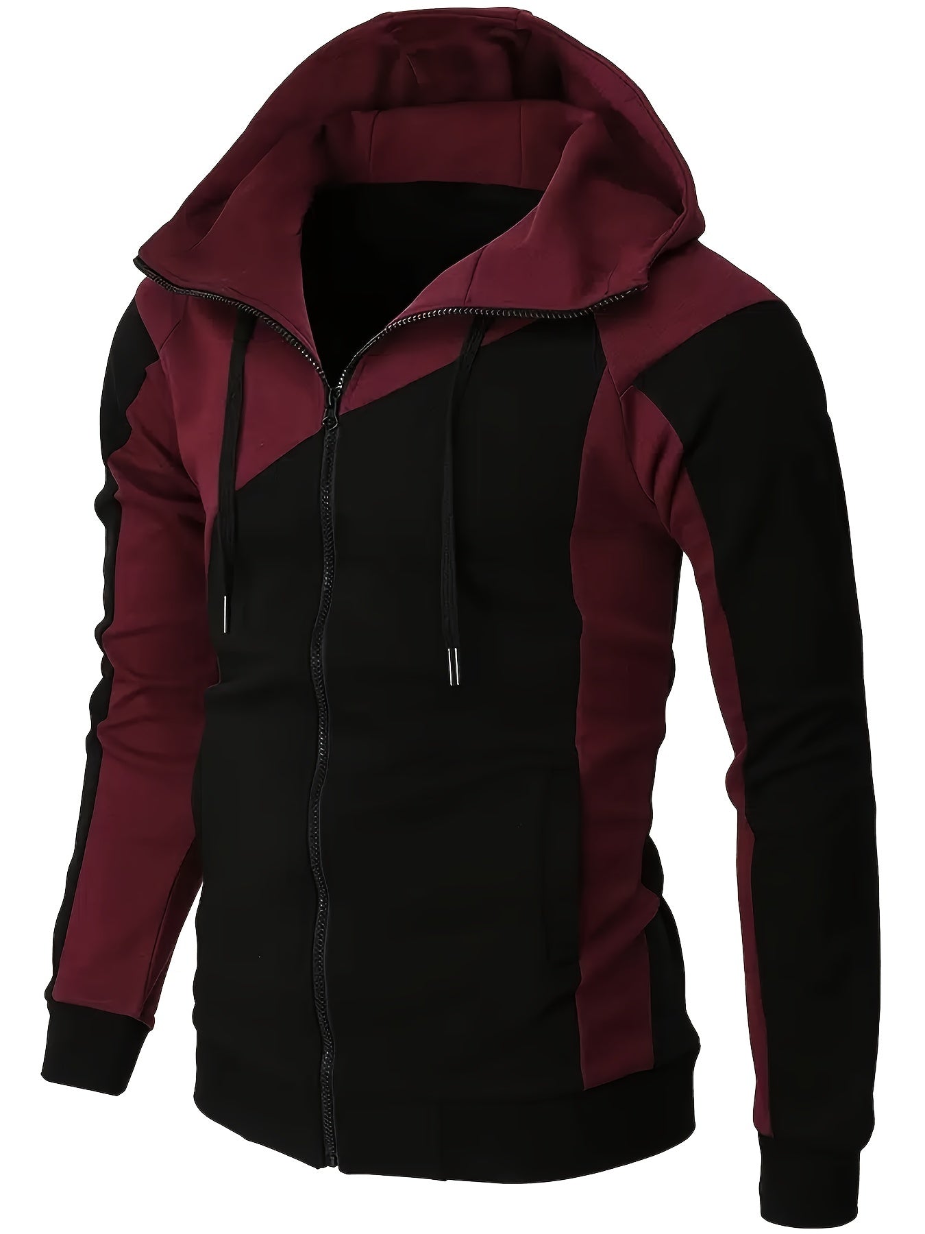 gbolsos Men's Casual Color Block Zip Up Jacket With Hood, Varsity Jackets