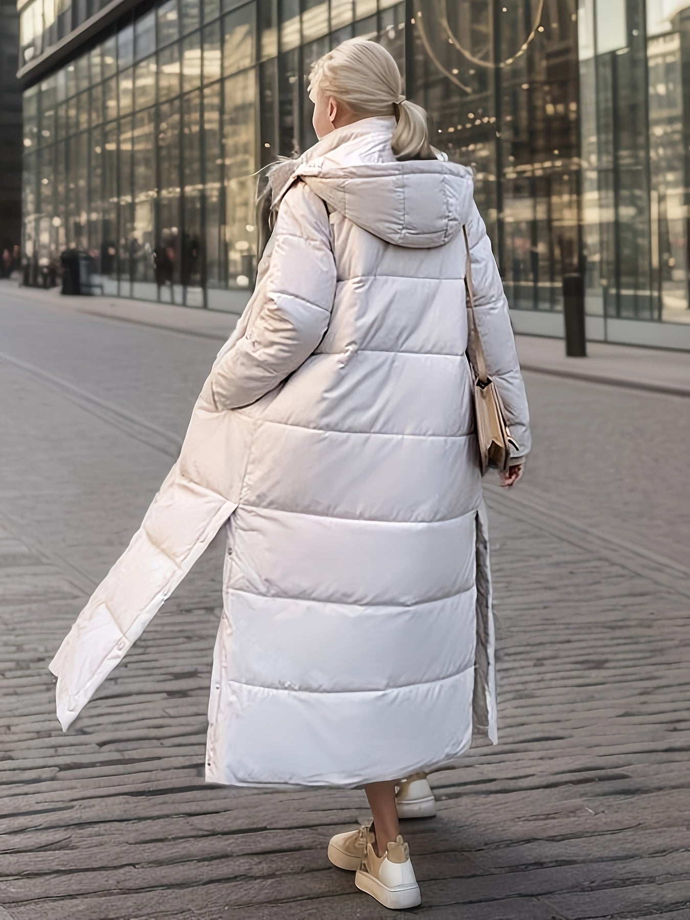 Over The Knee Long Puffer Coat, Thickened Warm Winter Hooded Jacket, Women's Clothing