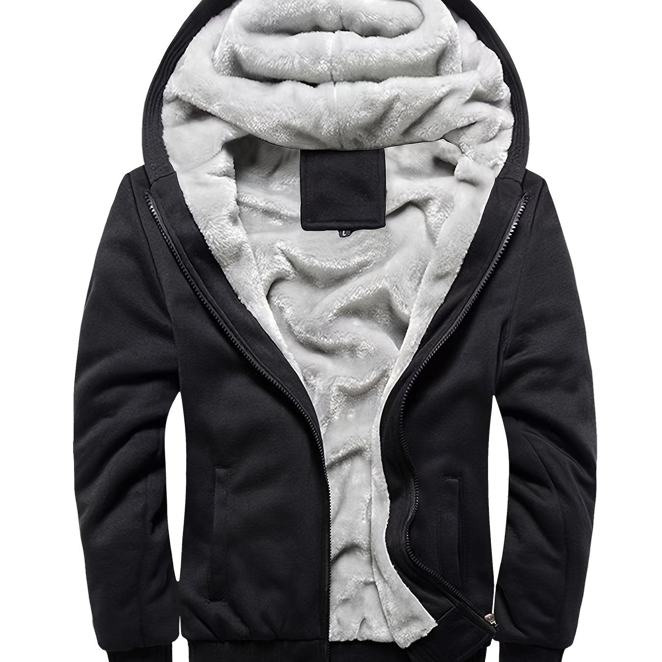 gbolsos Warm Fleece Hooded Winter Hooded Jacket, Men's Casual Stretch Zip Up Jacket Coat For Fall Winter