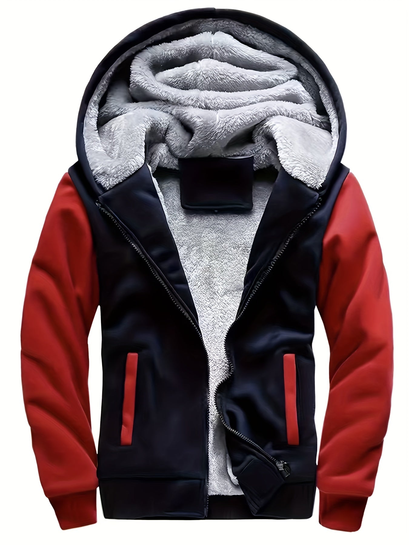 gbolsos Warm Fleece Hooded Winter Hooded Jacket, Men's Casual Stretch Zip Up Jacket Coat For Fall Winter