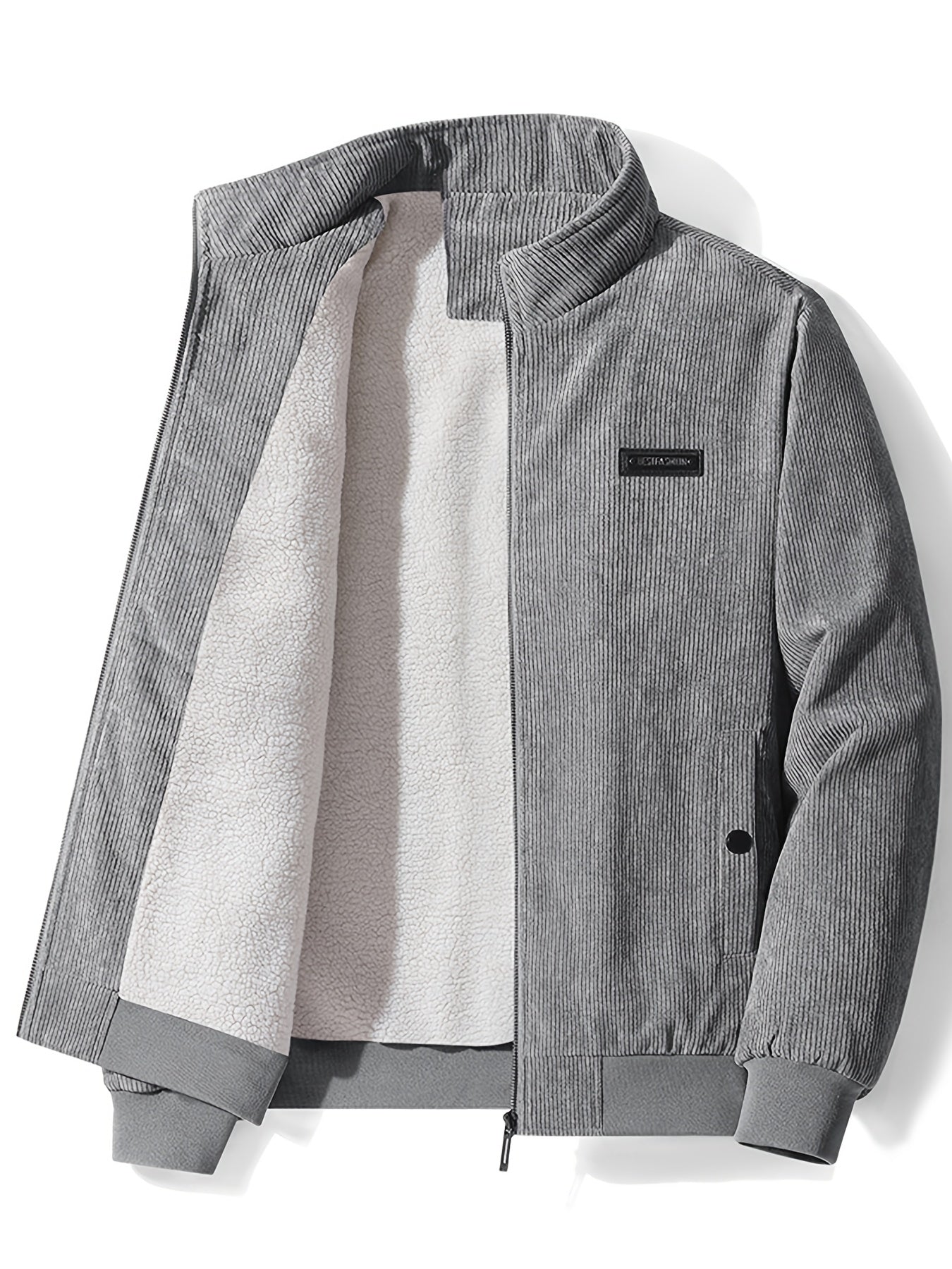 gbolsos Men's Autumn&Winter Trendy Casual Khaki&Grey Lightweight Fleece Corduroy Cotton Lapel Jacket