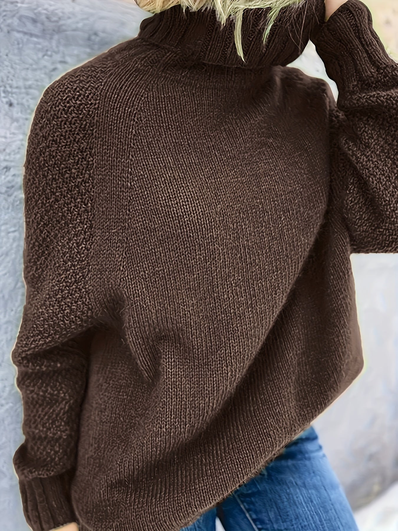gbolsos Solid Turtle Neck Loose Pullover Sweater, Casual Long Sleeve Raglan Shoulder Sweater, Women's Clothing