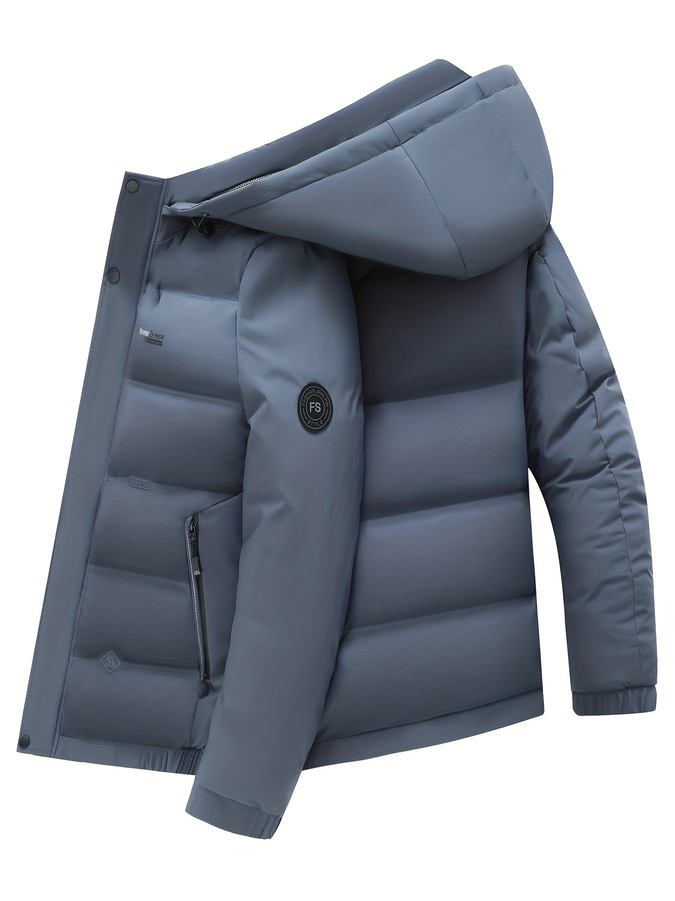 gbolsos Men's Classic Design Padded Hooded Jacket, Men Casual Padded Coat Windbreaker Zipper Pocket Stand Collar For Men Winter