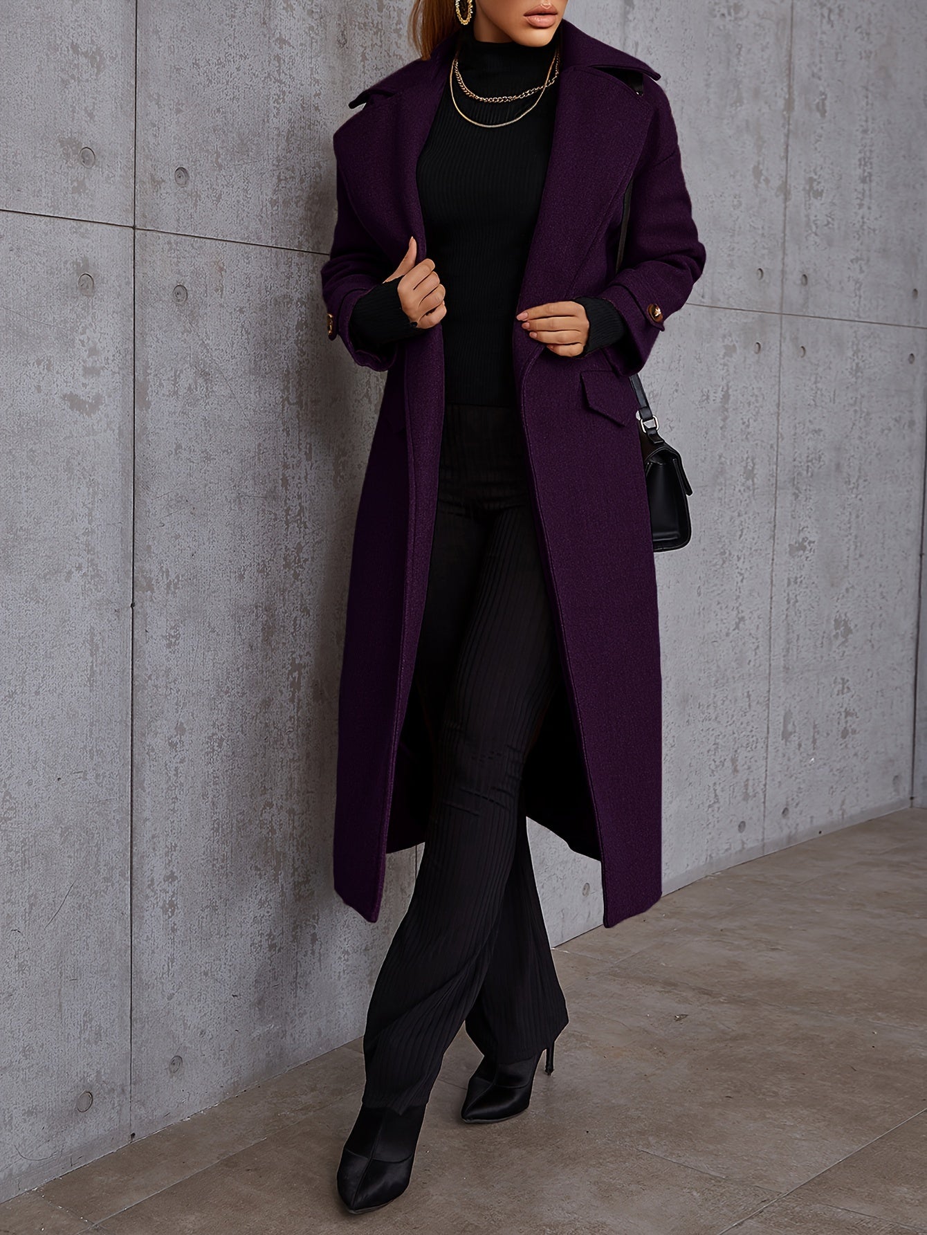 gbolsos Long Length Waterfall Collar Coat, Elegant Open Front Long Sleeve Outerwear, Women's Clothing