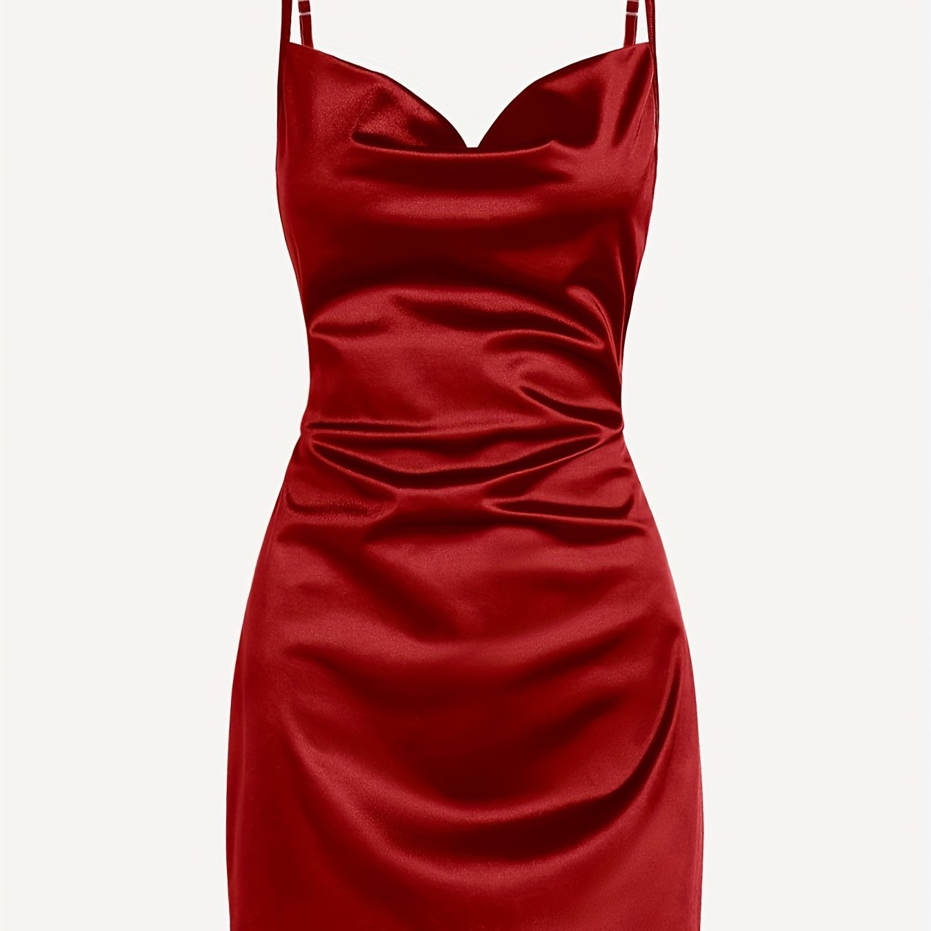 Solid Cowl Neck Spaghetti Dress, Sexy Tie Back Bodycon Cami Dress For Summer, Women's Clothing