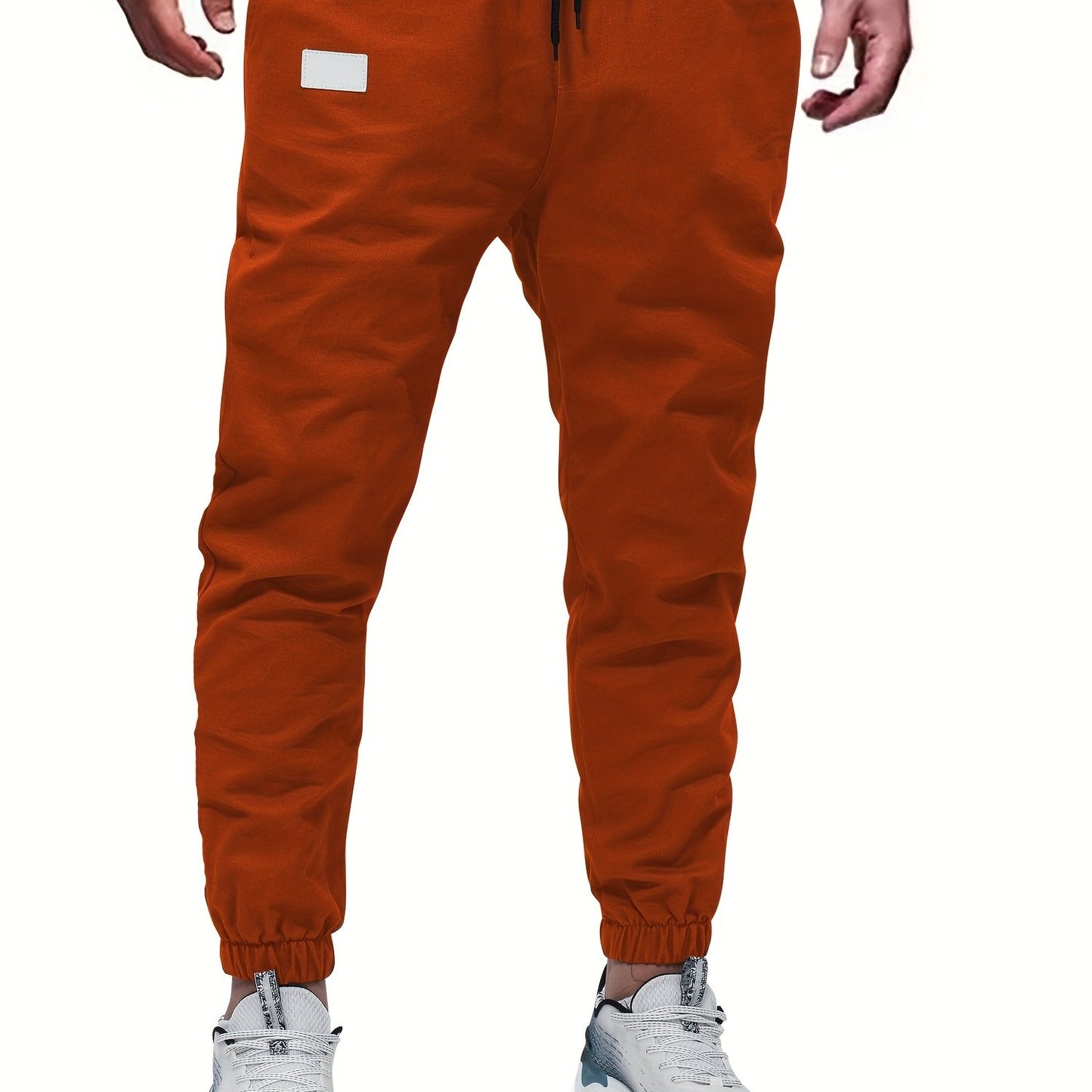gbolsos Woven Cotton Blend Joggers, Men's Casual Solid Color Slightly Stretch Drawstring Pants For Spring Summer