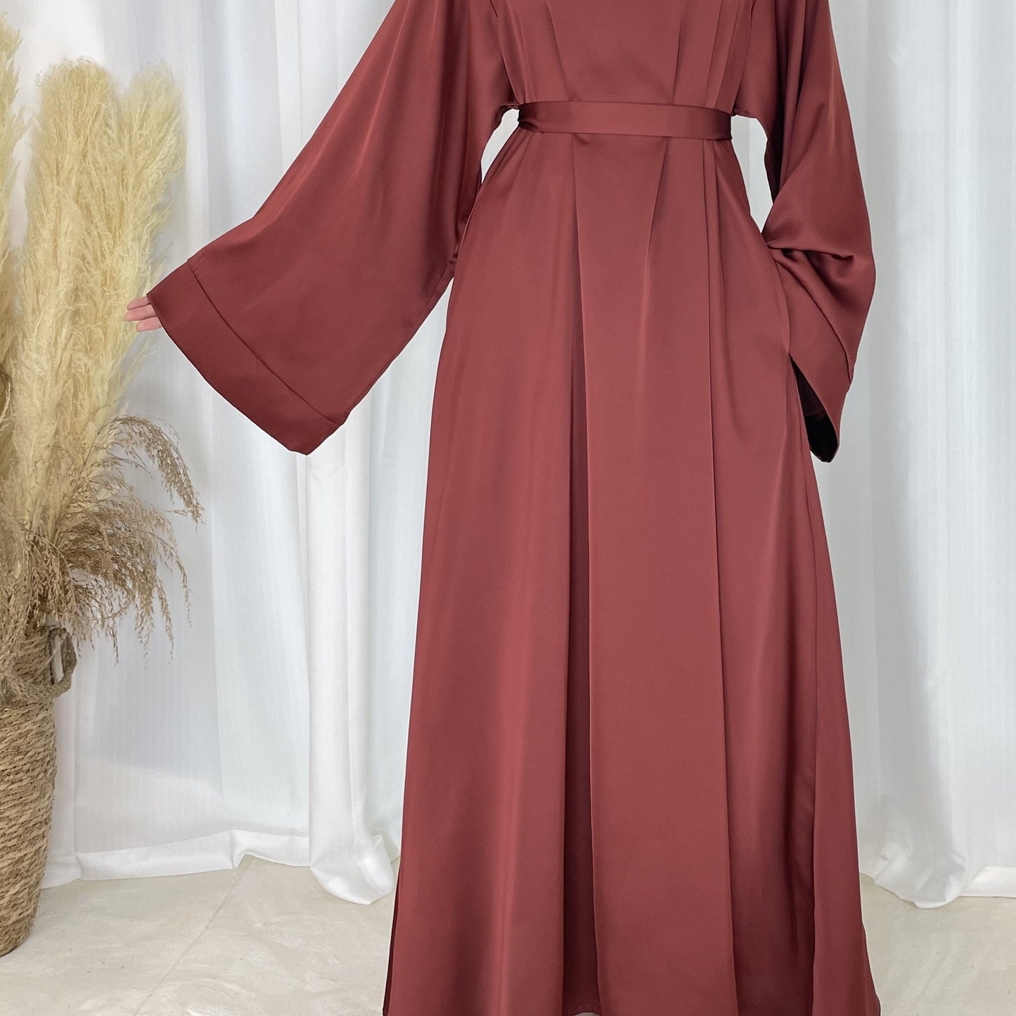 Solid Maxi Kaftan Abaya, Modest Crew Neck Long Sleeve Abaya, Women's Clothing