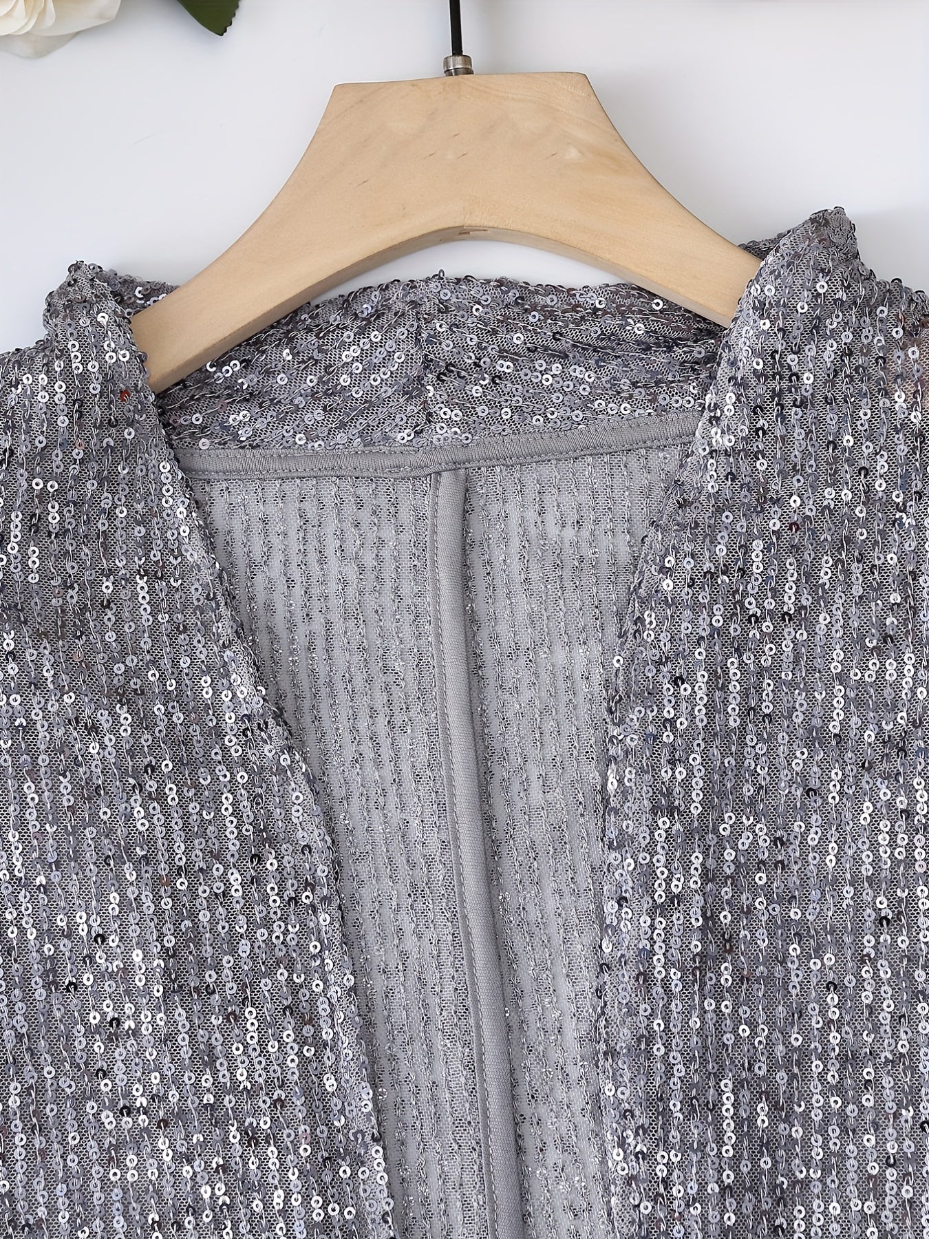 gbolsos Glitter Sequin Decor Open Front Blazer, Casual Lapel Long Sleeve Blazer, Women's Clothing