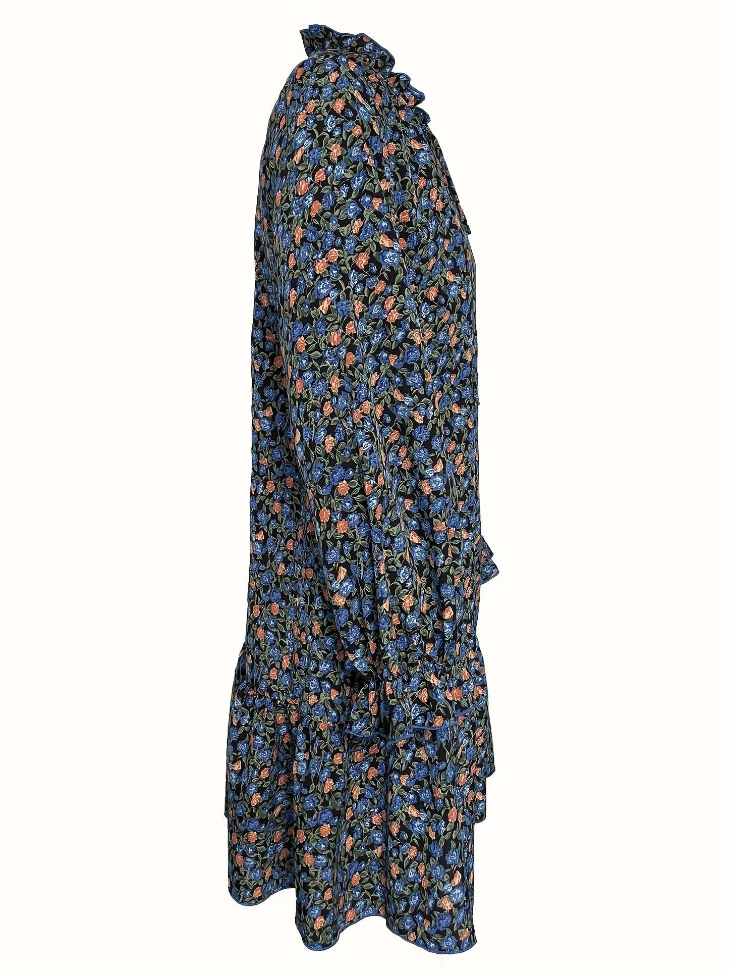 gbolsos Ditsy Floral Print Dress, Elegant Tie Front Long Sleeve Dress, Women's Clothing