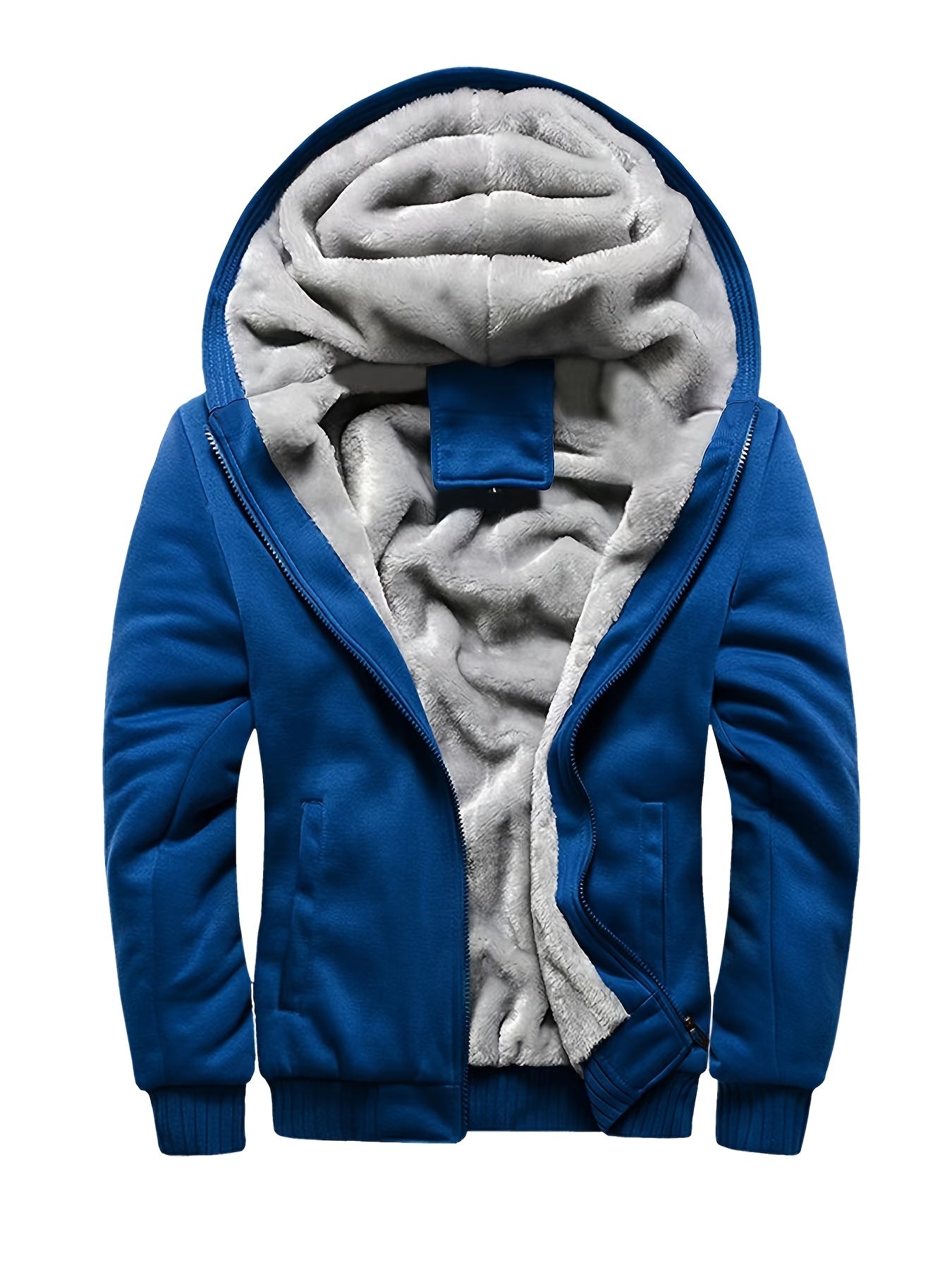 gbolsos Warm Fleece Hooded Winter Hooded Jacket, Men's Casual Stretch Zip Up Jacket Coat For Fall Winter