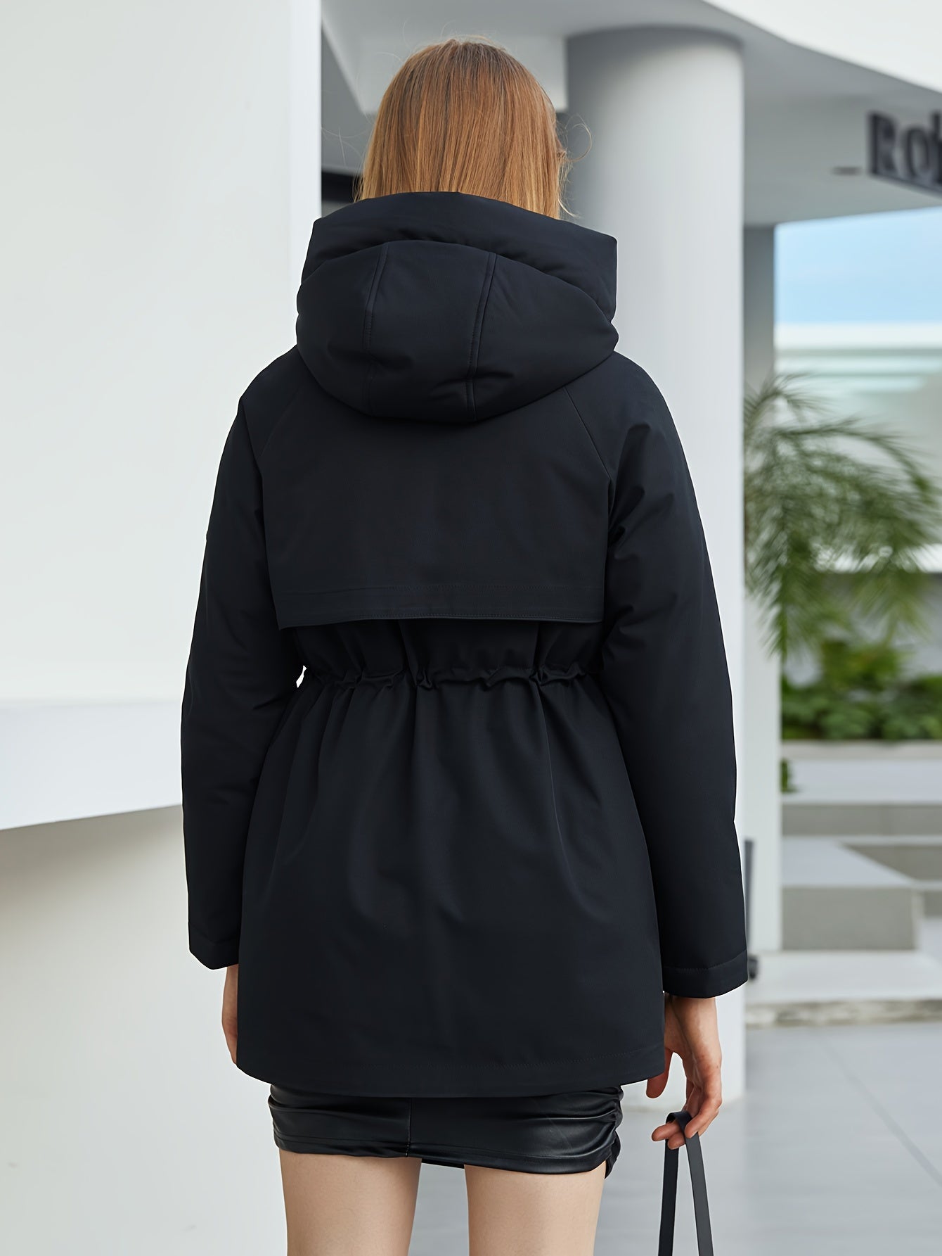 gbolsos Hooded Zip Up Warm Coat, Elegant Pocket Front Long Sleeve Outerwear, Women's Clothing
