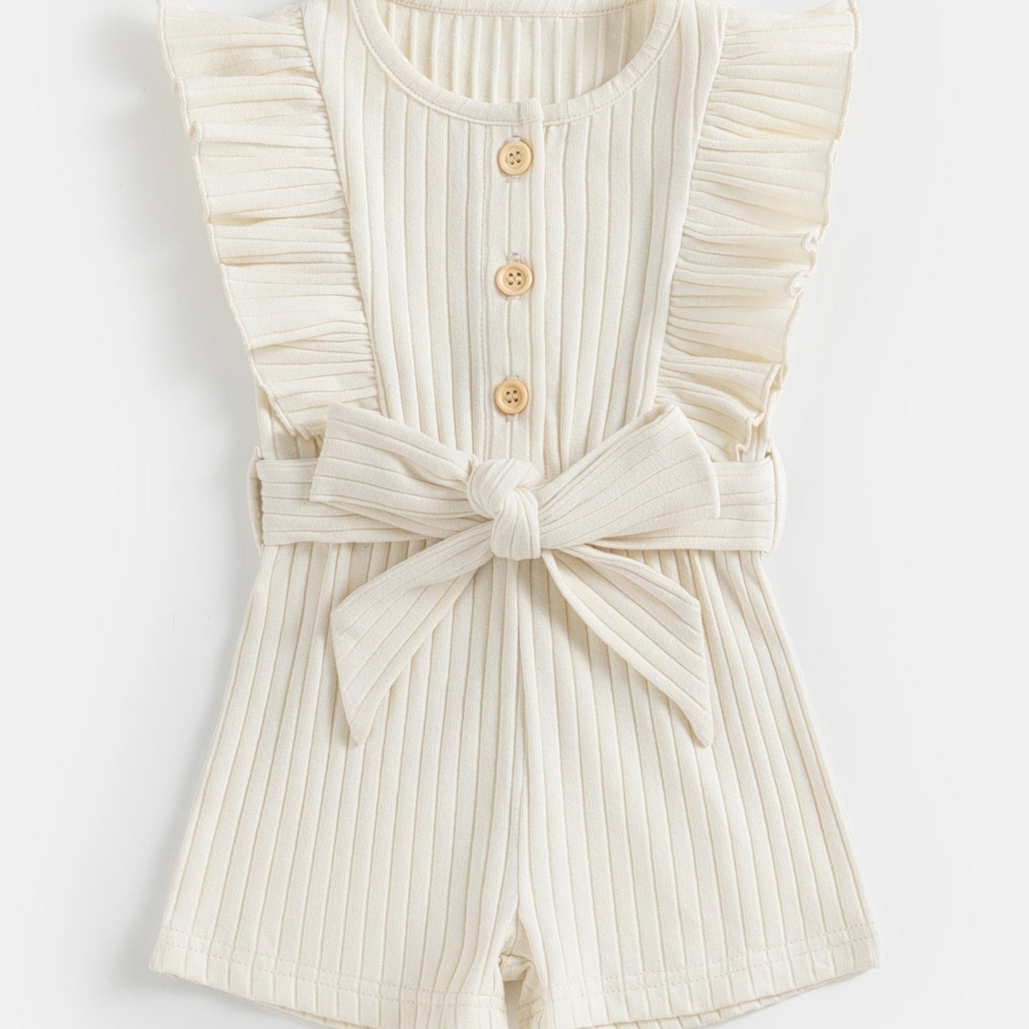 gbolsos Toddler Summer Ruffle Trim Button Bodysuit With Belt, Baby's Comfy Casual Clothes