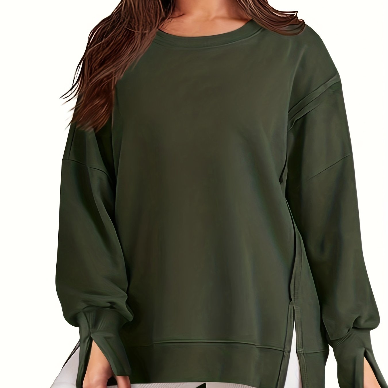 Top-stitching Dipped Hem Pullover Sweatshirt, Casual Long Sleeve Crew Neck Sweatshirt For Fall & Winter, Women's Clothing