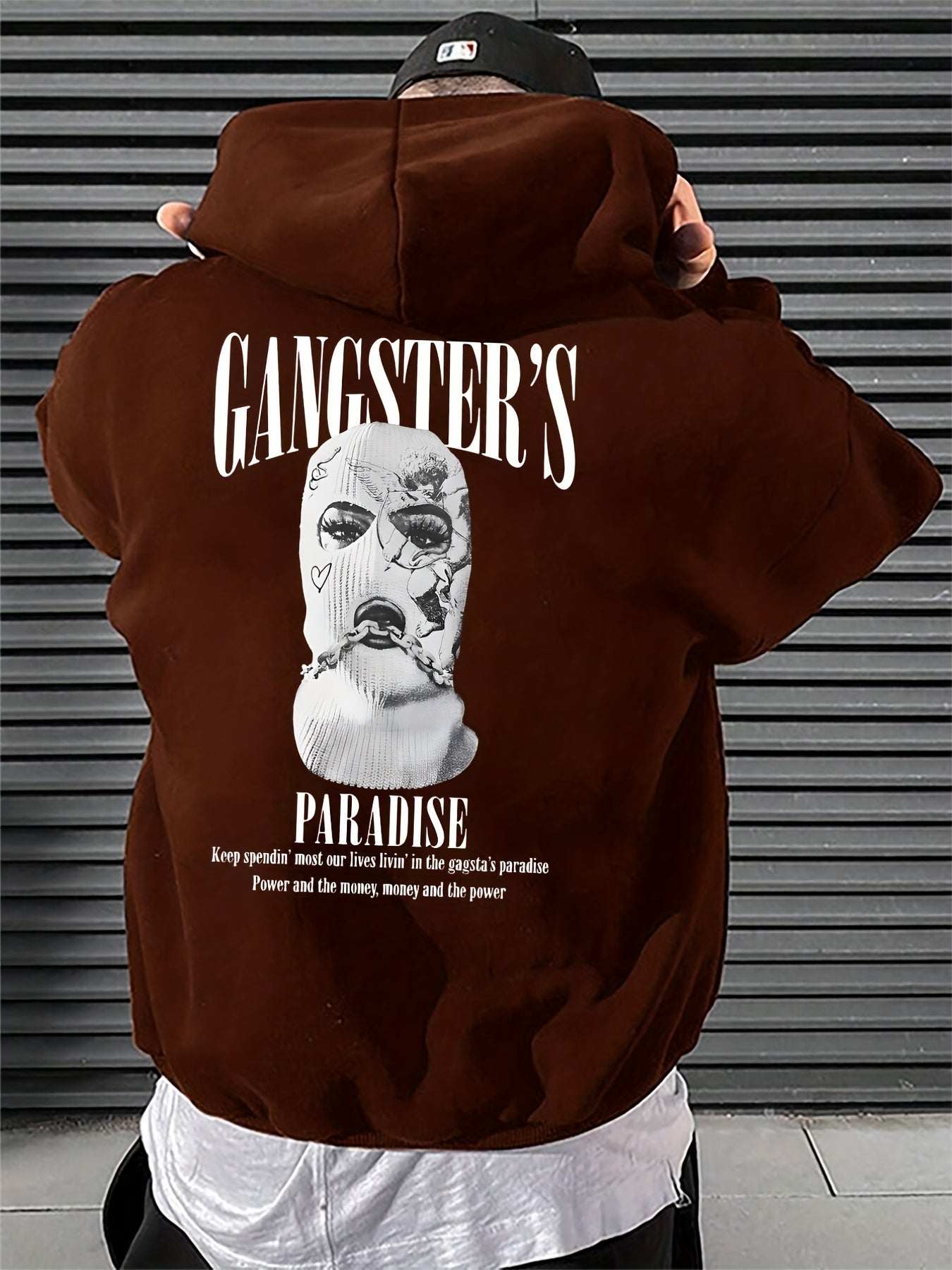 gbolsos Men's Stylish Paradise Print Hoodie, Active Slightly Stretch Breathable Hooded Sweatshirt For Outdoor Fall Winter