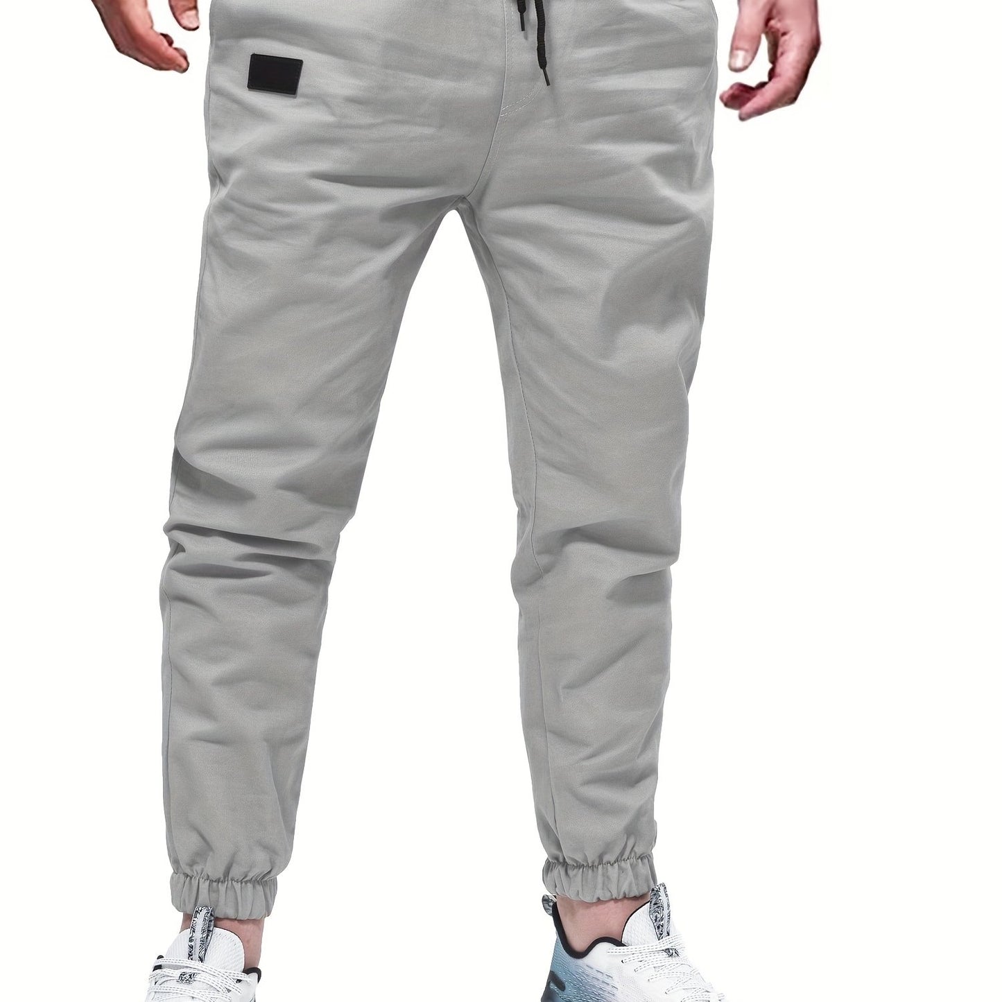 gbolsos Woven Cotton Blend Joggers, Men's Casual Solid Color Slightly Stretch Drawstring Pants For Spring Summer