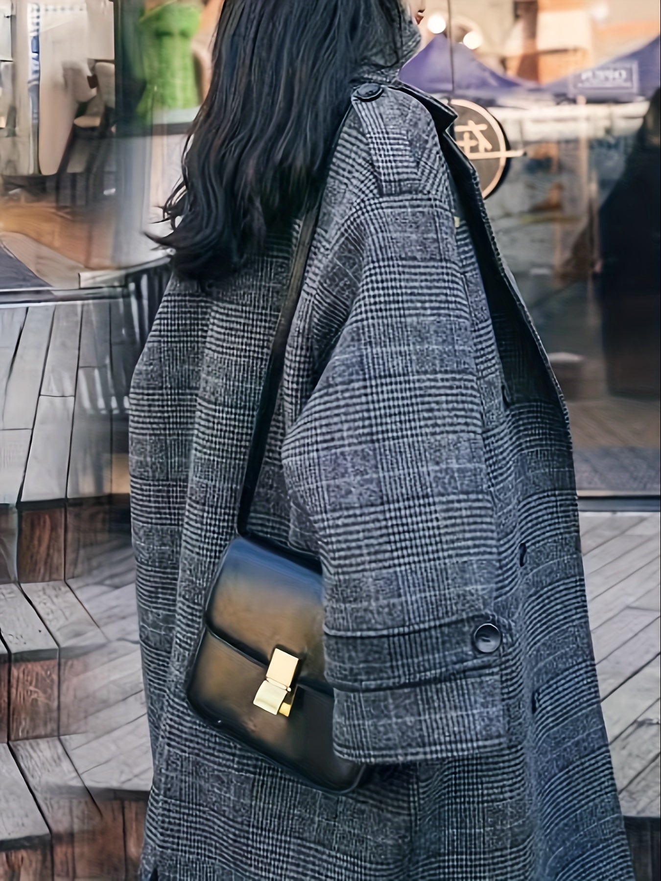 Plaid Button Front Pea Coat, Casual Lapel Long Sleeve Fall & Winter Outerwear, Women's Clothing