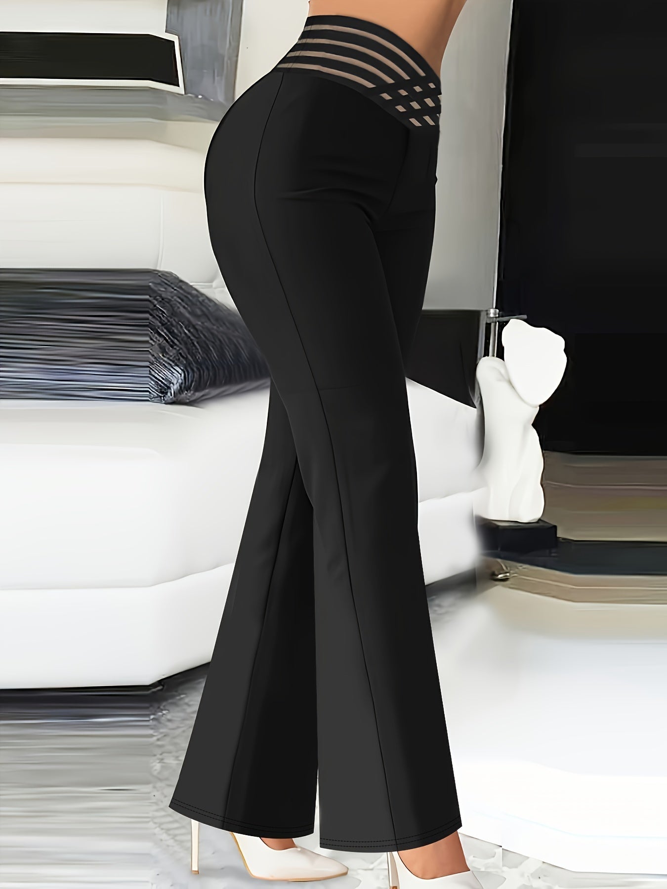 gbolsos Solid Color Bootcut Pants, Elegant High Waist Pants, Women's Clothing