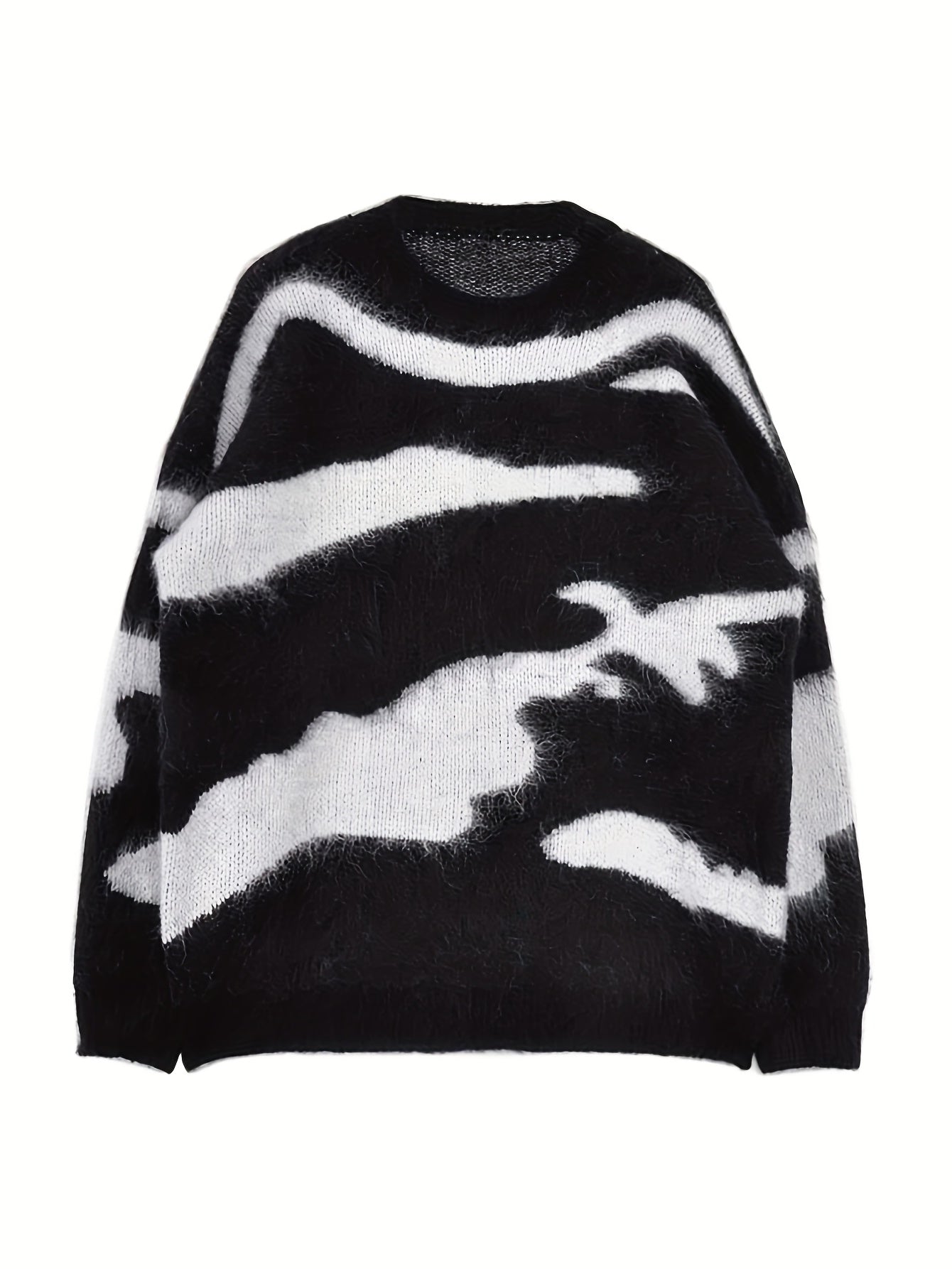 gbolsos Random Pattern Crew Neck Pullover Sweater, Casual Long Sleeve Loose Sweater, Women's Clothing
