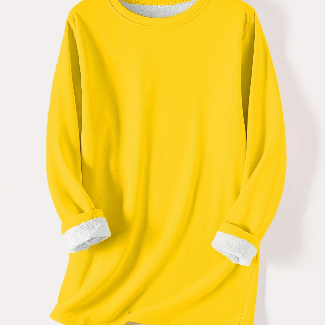 gbolsos Solid Crew Neck Thermal Sweatshirt, Casual Long Sleeve Simple Sweatshirt For Fall & Winter, Women's Clothing