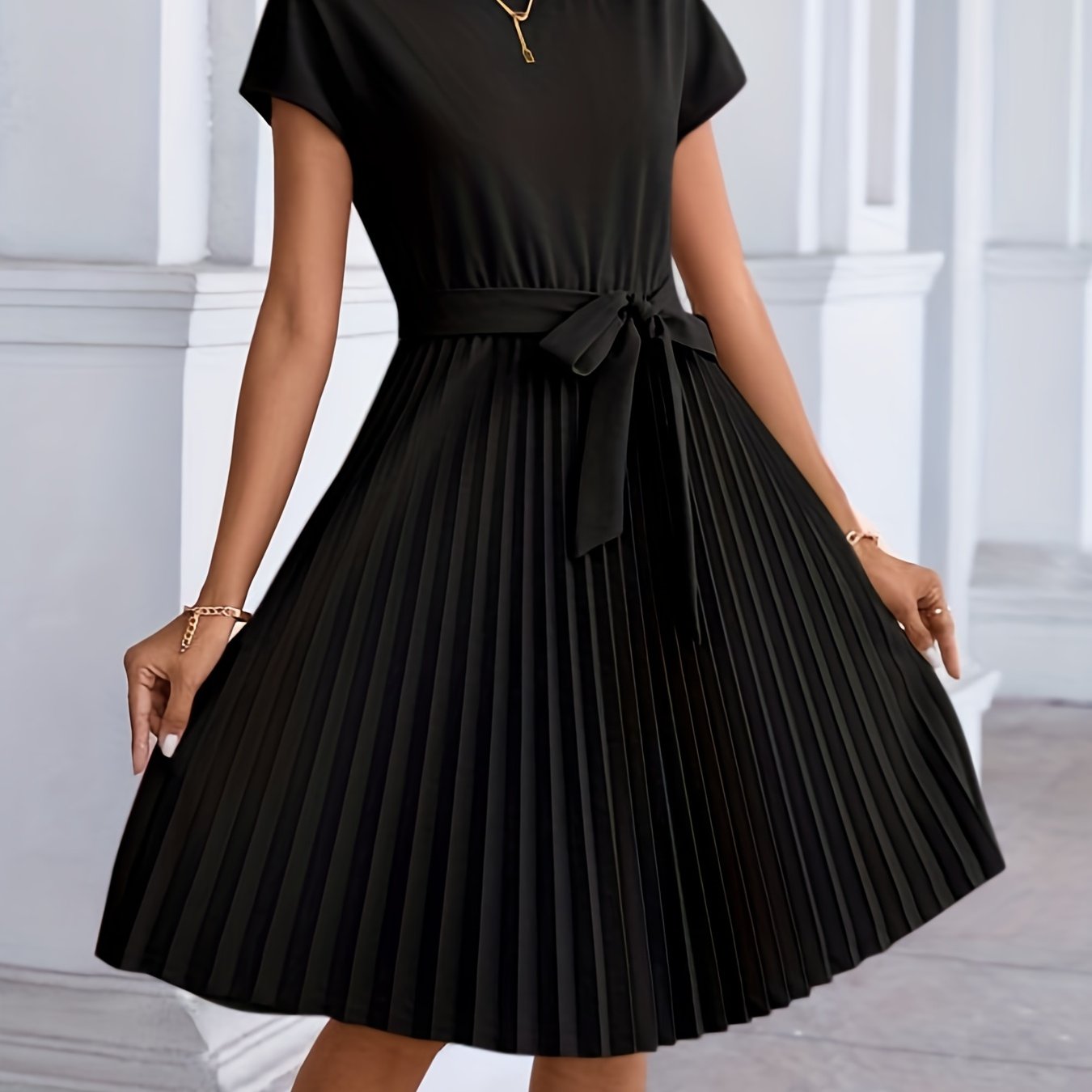 2025 gbolsos Pleated Tie Front Dress, Casual Short Sleeve Dress For Spring & Summer, Women's Clothing