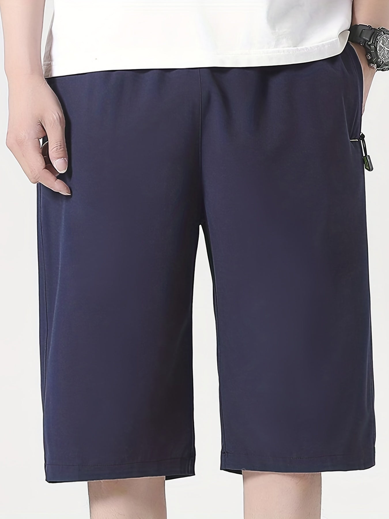 gbolsos Quick Drying Cool Breathable Active Shorts, Men's Casual Stretch Zipper Pockets Shorts For Summer