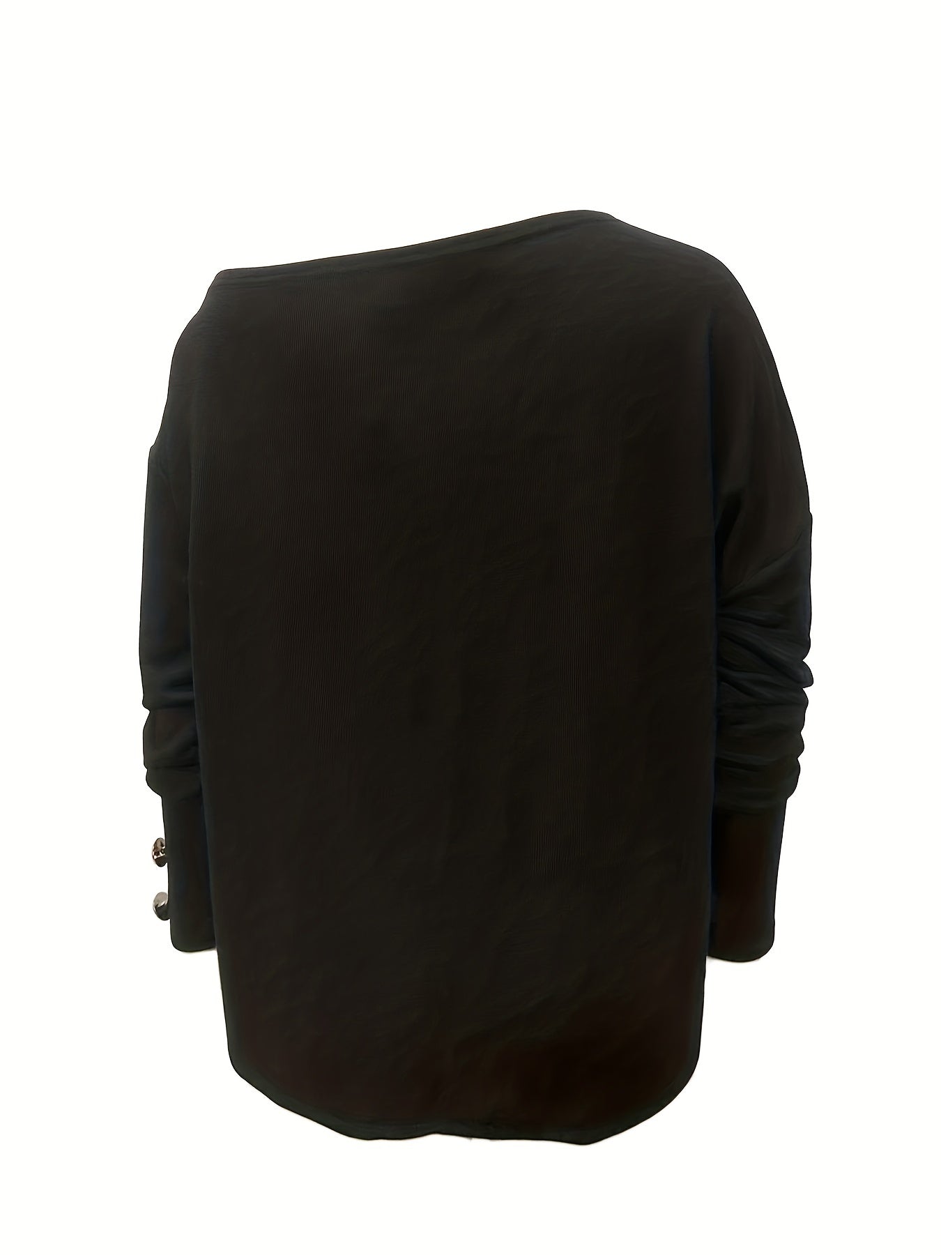 gbolsos Button Decor One-shoulder T-Shirt, Casual Long Sleeve T-Shirt For Spring & Fall, Women's Clothing