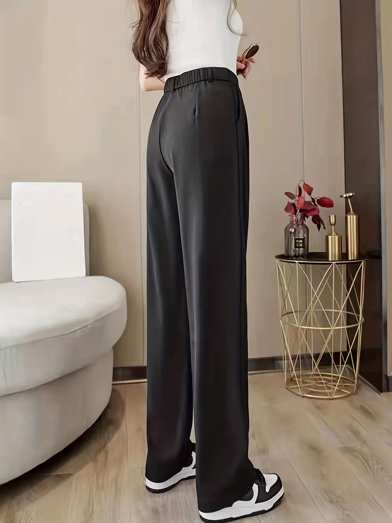 gbolsos Straight Leg Trouser, High Waist Casual Pants For Spring & Fall, Women's Clothing