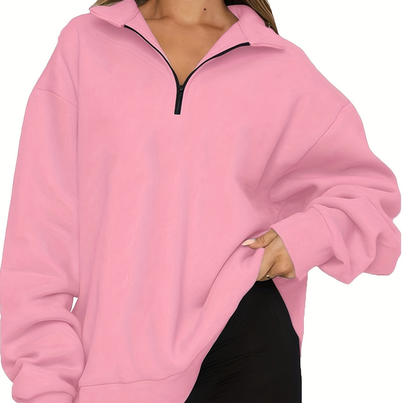 Quarter Zip Lapel Neck Sweatshirt, Casual Sporty Long Sleeve Sweatshirt For Fall & Winter, Women's Clothing