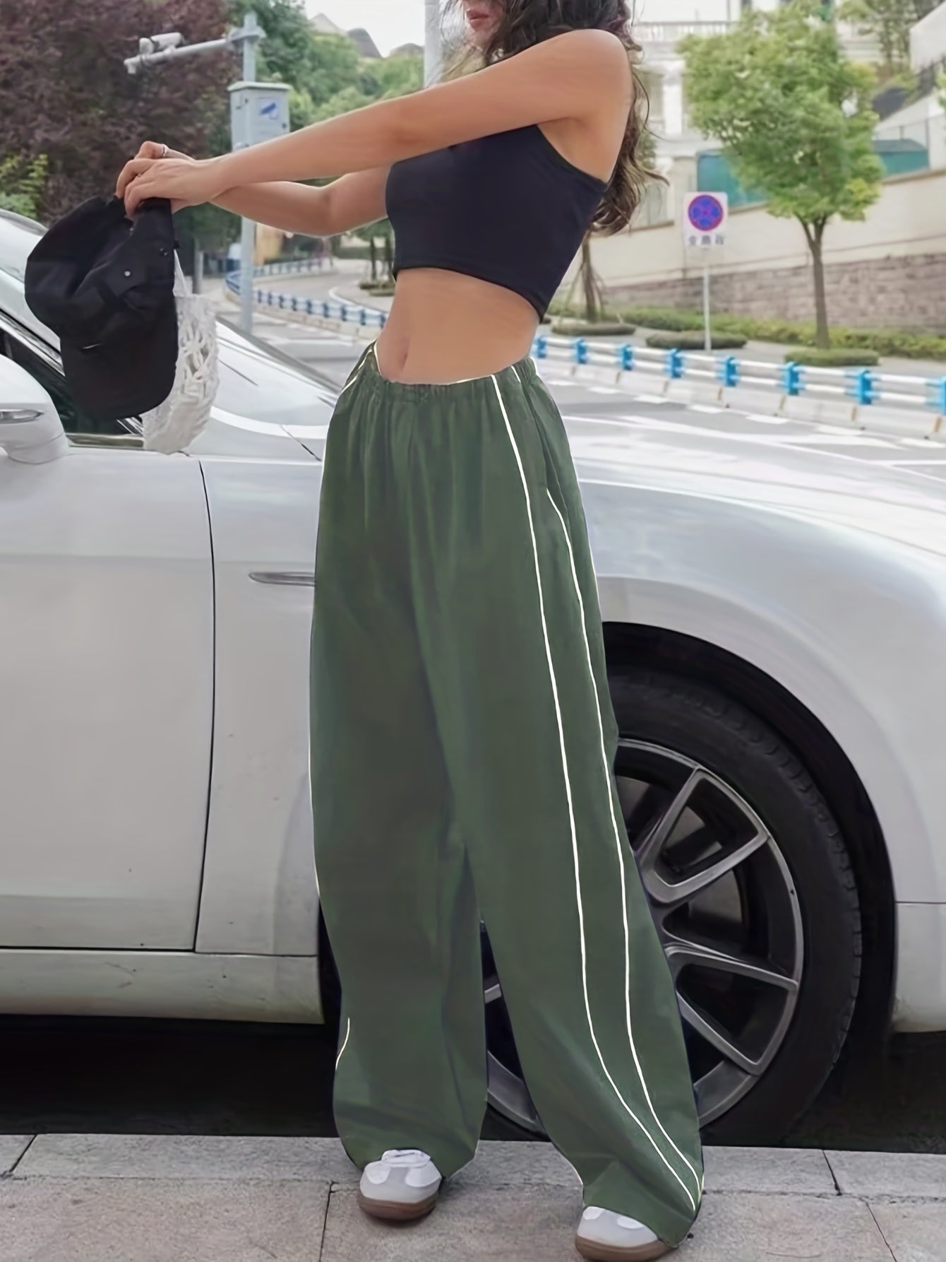 gbolsos Y2K Loose Pants, Elastic Waist Casual Quick Dry Pants For Spring & Summer, Women's Clothing