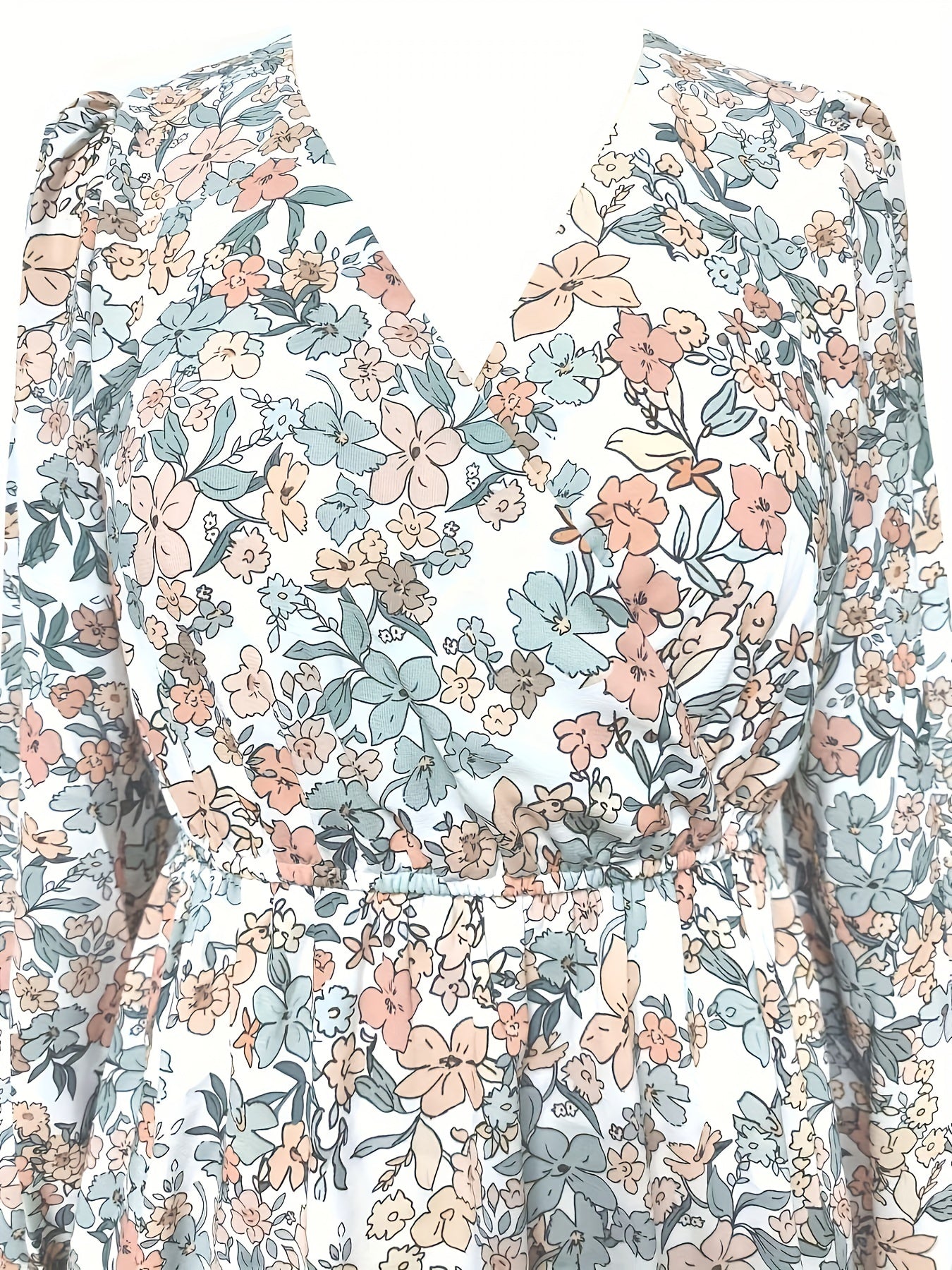 gbolsos Floral Print Surplice Neck Dress, Elegant Long Sleeve Dress, Women's Clothing
