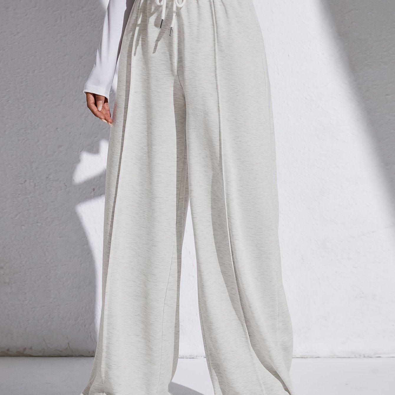 Solid Drawstring Elastic Waist Wide Leg Pants, Casual Loose Pants For Spring & Fall, Women's Clothing