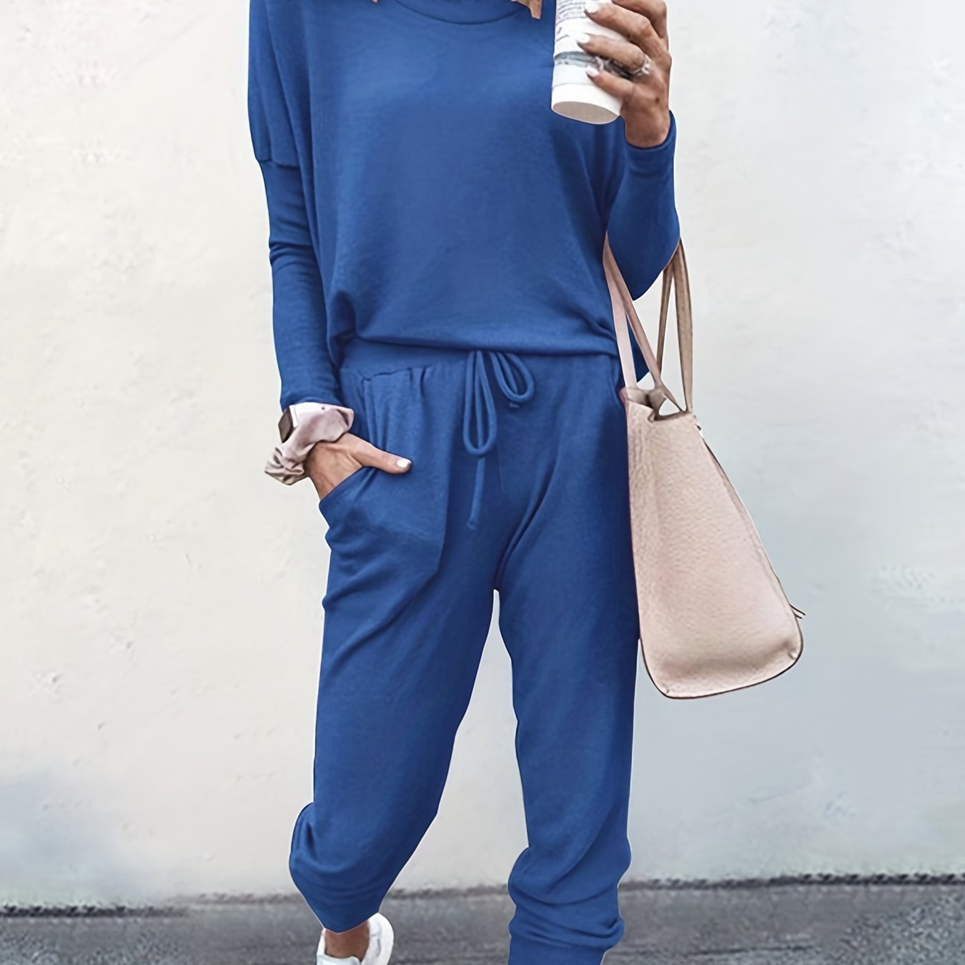 gbolsos Casual Solid Two-piece Set, Long Sleeve T-shirt & Drawstring Pants Outfits, Women's Clothing